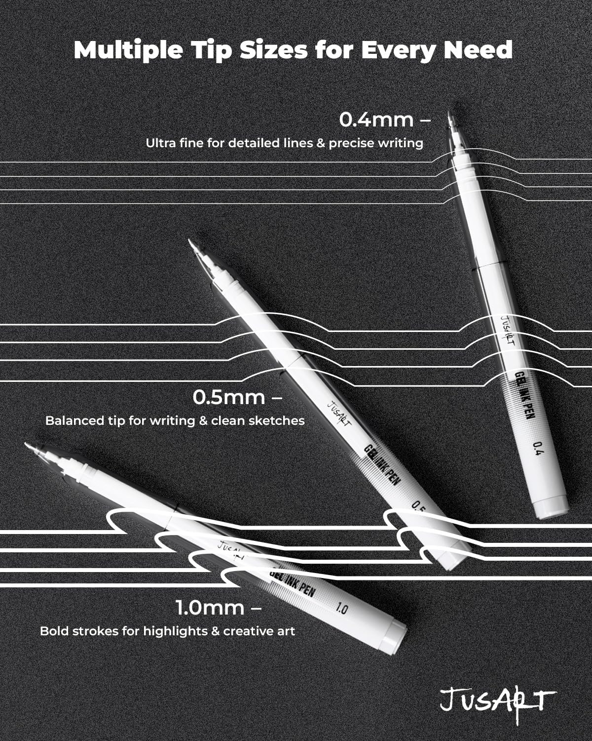 Jusart White Gel Pens with 0.4Mm, 0.5Mm & 1.0Mm Assorted Tips, Opaque White Ink Pens for Black Paper, Drawing, Journaling & DIY Crafts, Ideal Drawing Pens for Artists & Art Supplies, 5 Pack image number 2