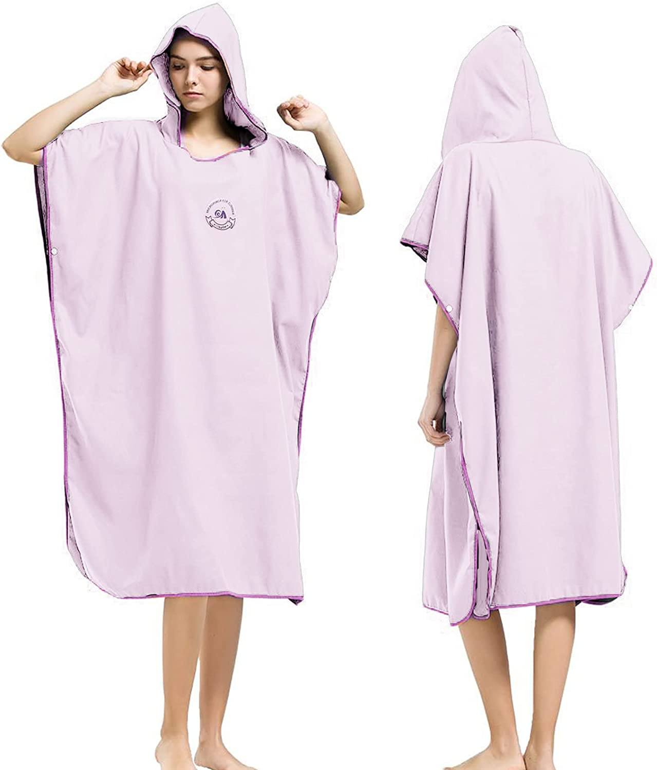 Hiturbo Microfiber Surf Poncho, Wetsuit Changing Bath Robe, Quick Dry Pool Swim Beach Towel with Hood (Pink)