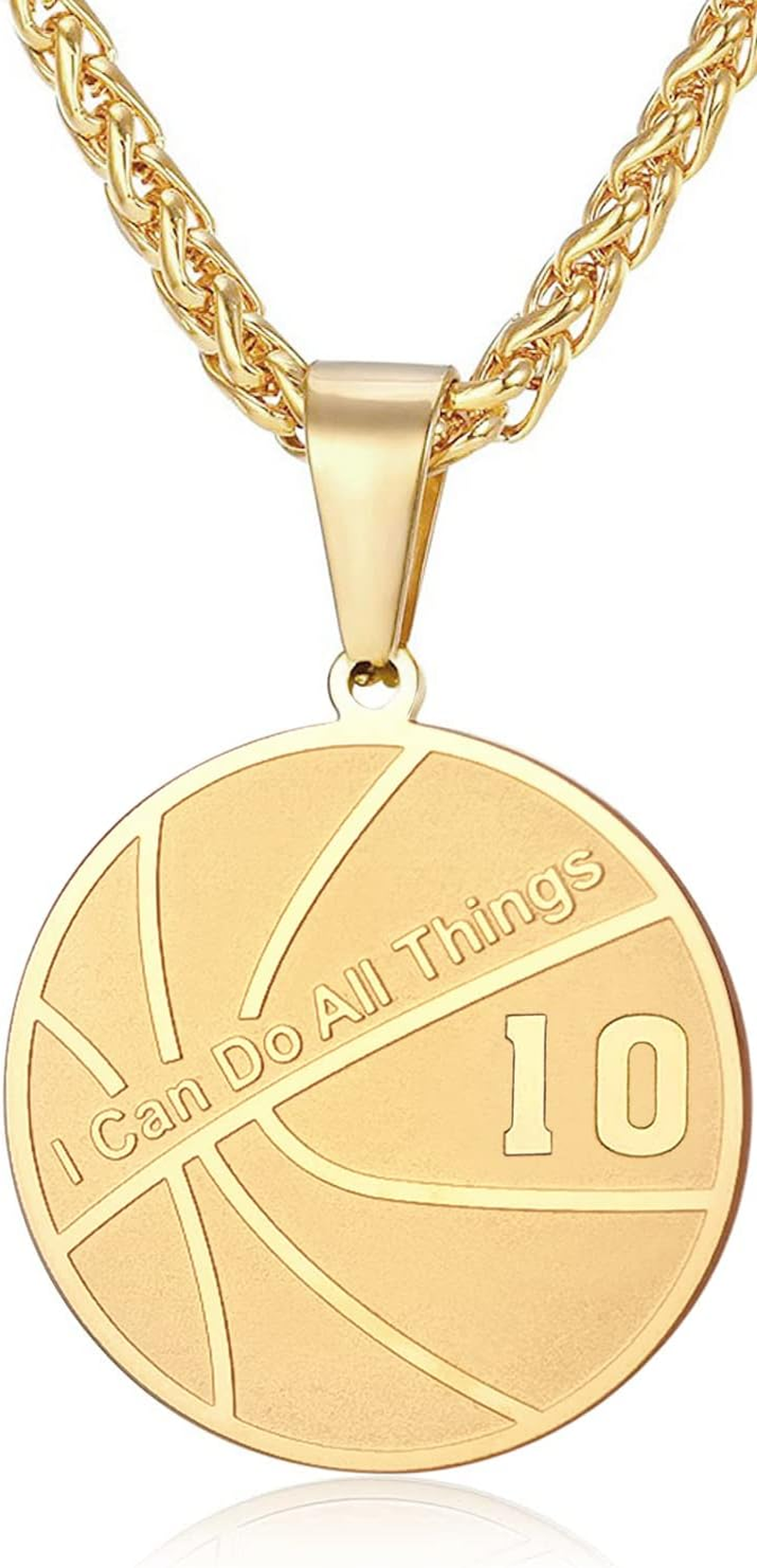 XOYOYZU Basketball Number Necklace for Boys Gold Stainless Steel I Can Do All Things Pendant Sport Jewelry Basketball Gifts for Men 50