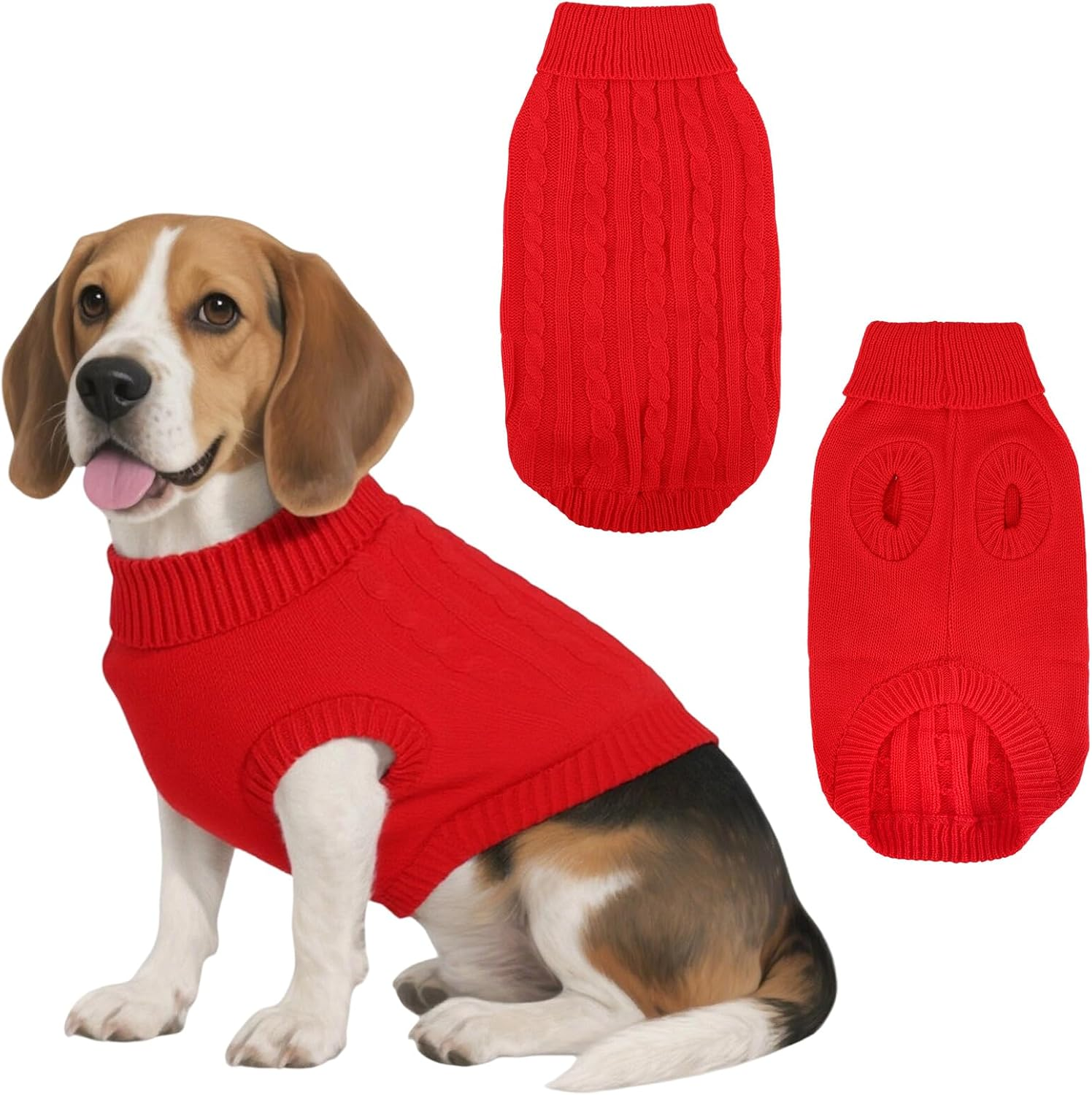 Dog Jumpers Knitted Turtleneck for Medium Large Dogs (Less than 21 KG), Warm Winter Dog Sweater Cute, Apparel Puppy Twist Striped Vest Dog Clothes (Red, Large) image number 6