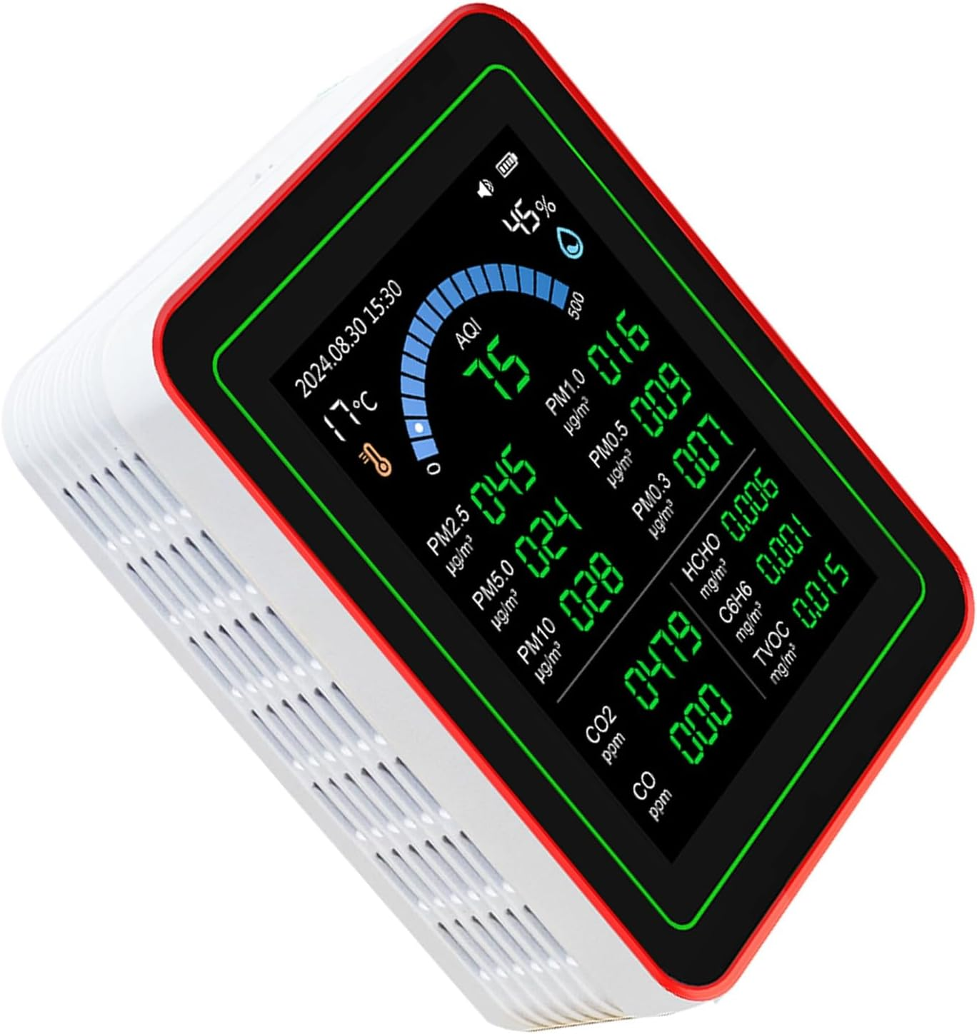 18 in 1 Air Quality Meter, Indoor CO2 HCHO TVOC PM2.5 Tester with Battery, Data Curve Display, Real Time Monitoring Storage for Home Office​