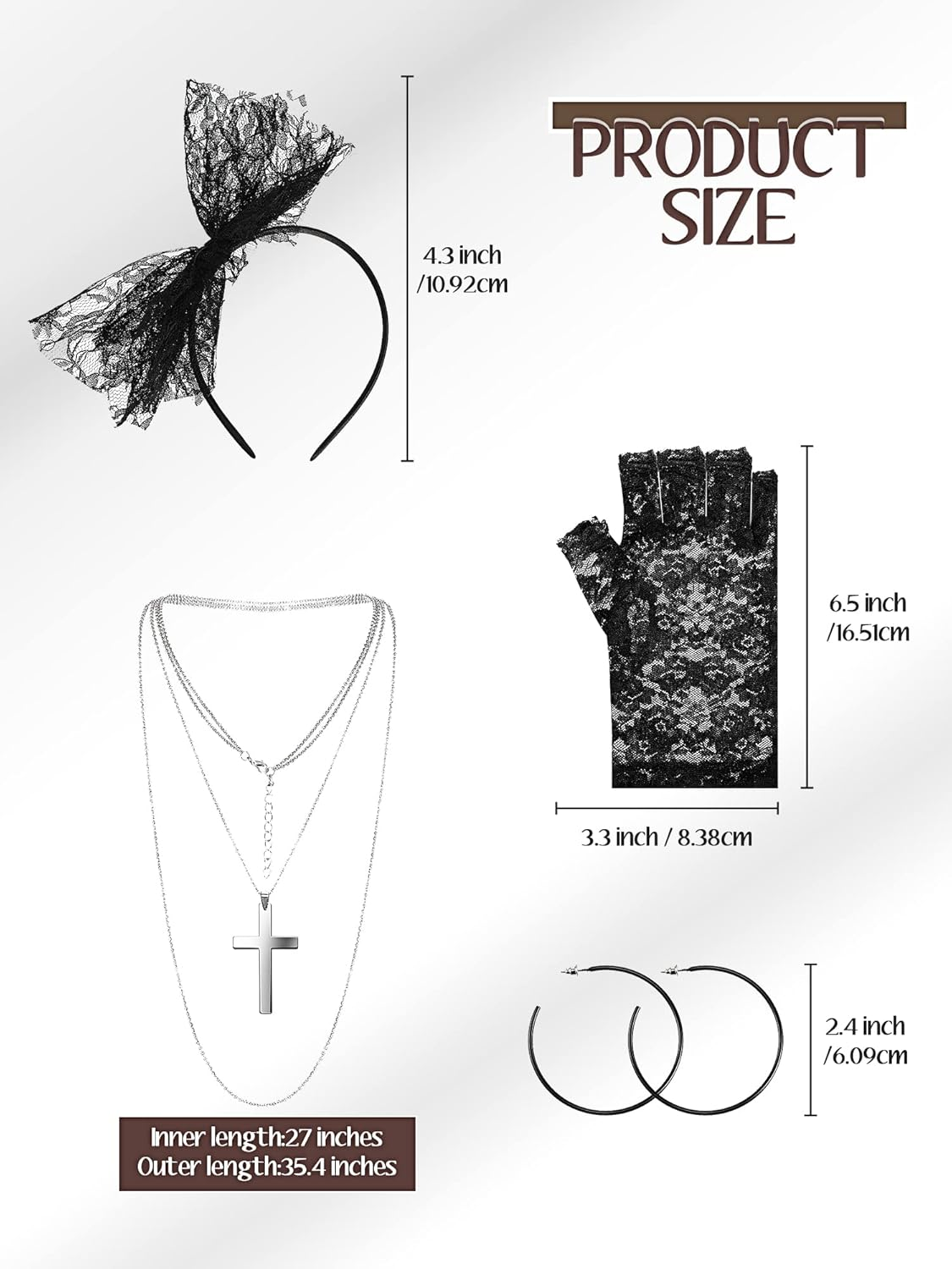 Boyiee Womens 80S Costume Set Dress Jacket Headband Earrings Necklace Lace Legging Gloves Halloween 80S Themed Costumes image number 5