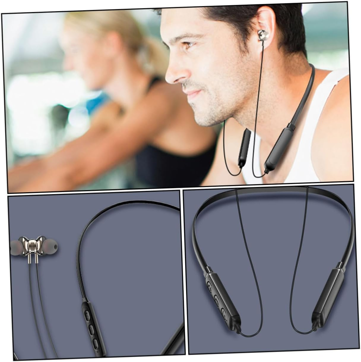 IWOWHERO Neck Hanging Waterproof Wireless Headphone 5.0 Stereo Sports Earpiece Magnetic In-Ear Earbud for Active Lifestyle Black image number 3