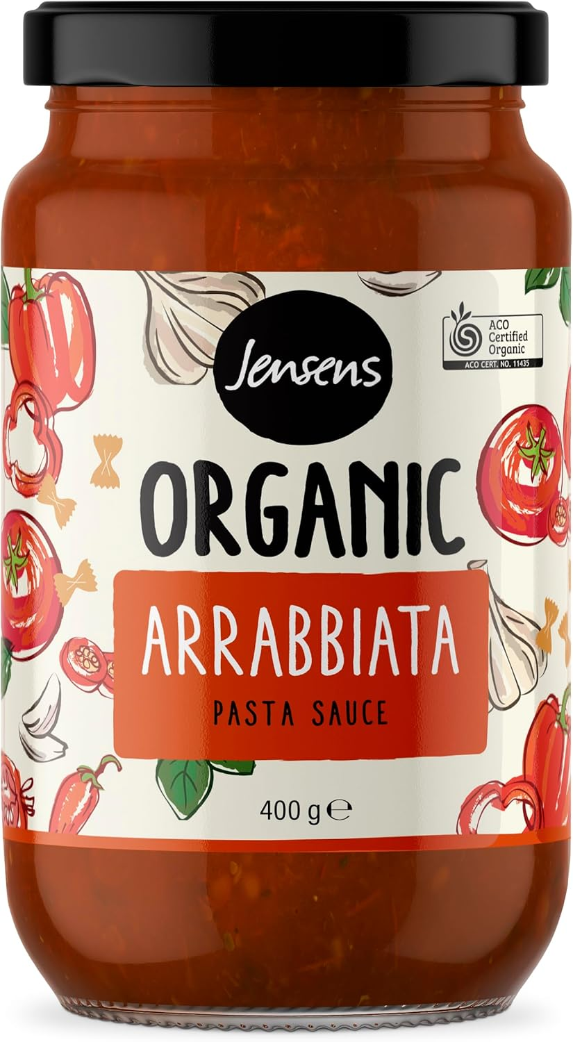 Jensens Organic Arrabbiata Pasta Sauce &ndash; 400G | Hot & Spicy Italian-Style Sauce | Certified Organic (ACO), Preservative-Free