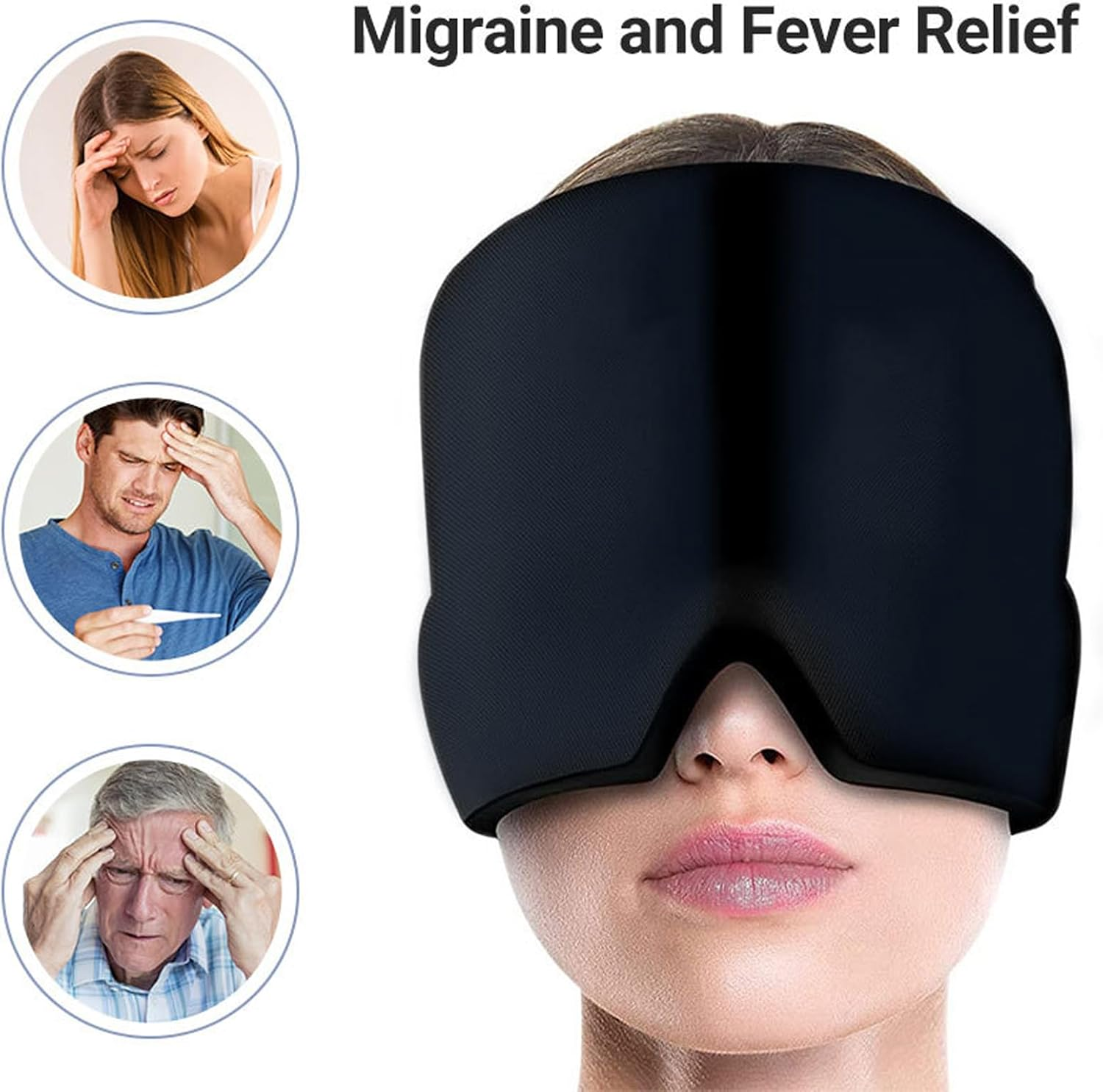 Migraine Mask，Migraine Headache Relief Cap，Tension Headache Relief, 360&deg; Gel Surround Cooling Pads, Head Ice Pack Form Fitting Ice Hat， Migraine Cap for Sinus Headache Relief.