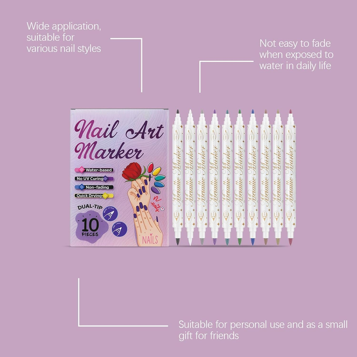 Jsnwernb Nail Polish Markers, 10 Colors Quick Dry Long Lasting Manicure Tools, Kids Nail Paint Pens, for Girls Women Teens Mothers Practice Professional Salon Home Party Holiday Summer Spring image number 6