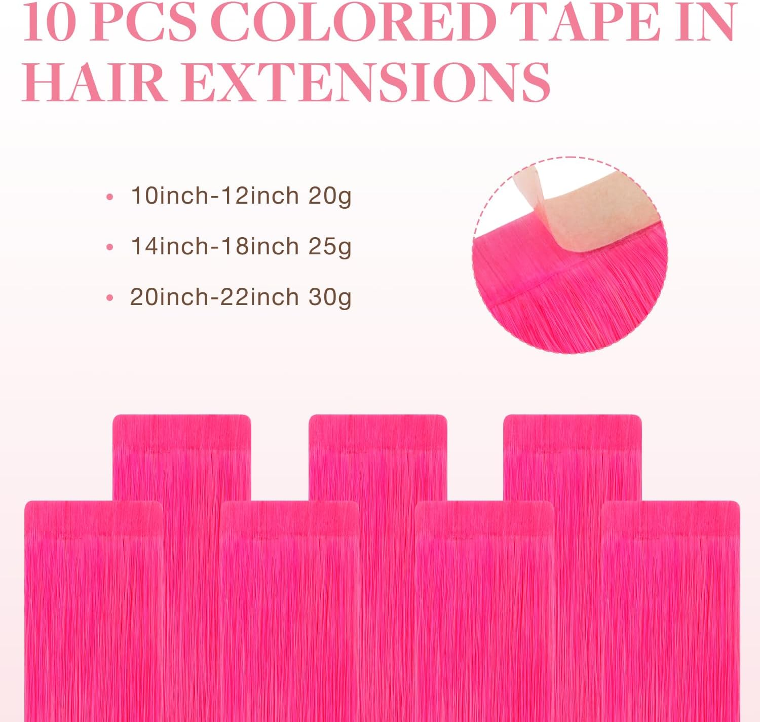 GOO GOO Tape in Hair Extensions, Colored Human Hair Extensions Tape In, 16Inch 25G 10Pcs, Hot Pink, Skin & Hair Friendly, Seamless Straight Real Remy Hair image number 1