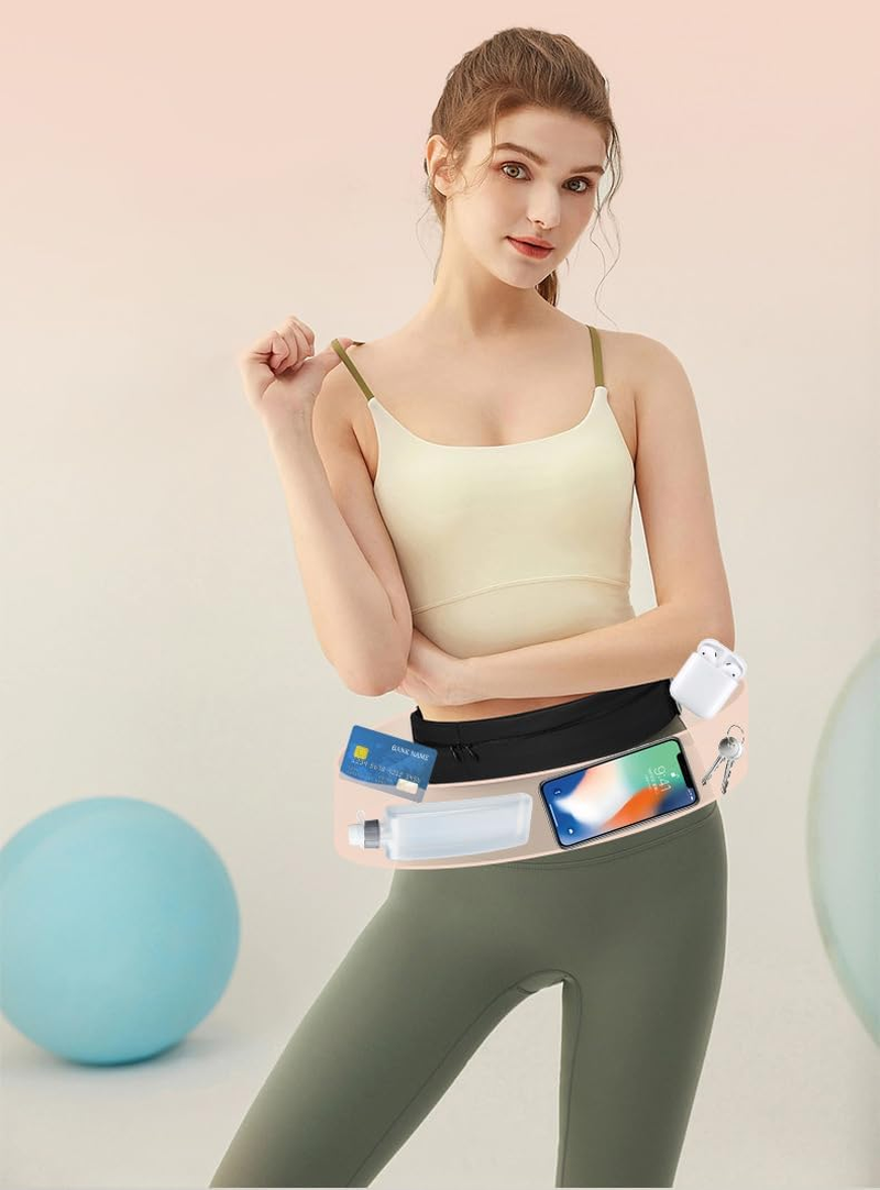 Bokmaton Slim Running Belt, 3-Pocket Adjustable Waist Bags, Waterproof Slim Fanny Pack for Men and Women, Holds All Iphone Models image number 5