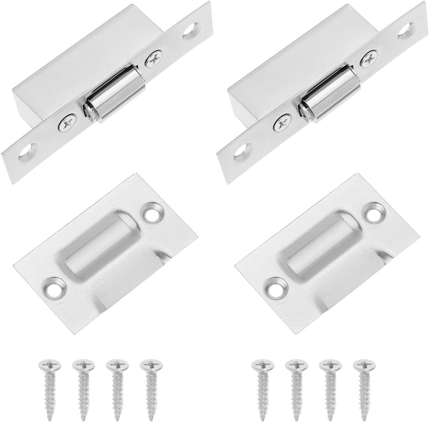YINETTECH 2 Set Stainless Steel Adjustable Silent Roller Catch Adjustable Roller Catch Door Latches for Cupboards Kitchen Cabinet Bookcases Bathroom, Silver image number 3