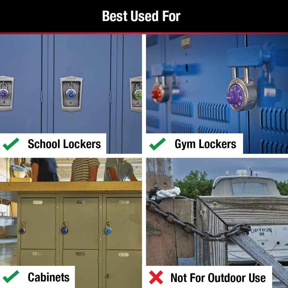 Master Lock Combination Locker Lock, Combination Padlock for Gym and School Lockers, Purple Dial Lock, 1514D image number 4