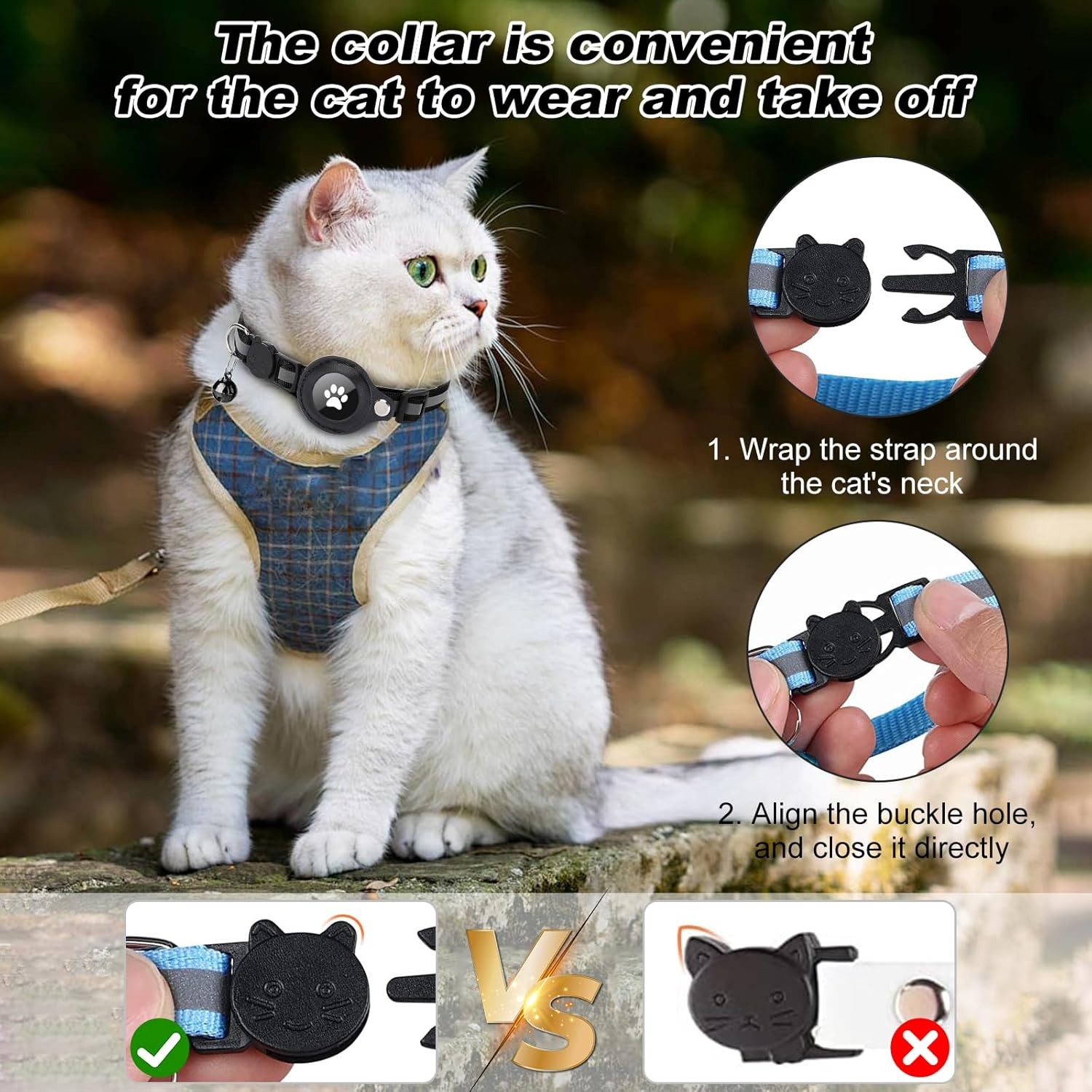 Boloshine Reflective Airtag Cat Collar, Anti-Lost Cat Tracker Collar with Airtag Adjustable Holder & Bell, Lightweight GPS Cat Collar Compatible with Apple Airtag for Small Cats Kitten Puppy (Purple)