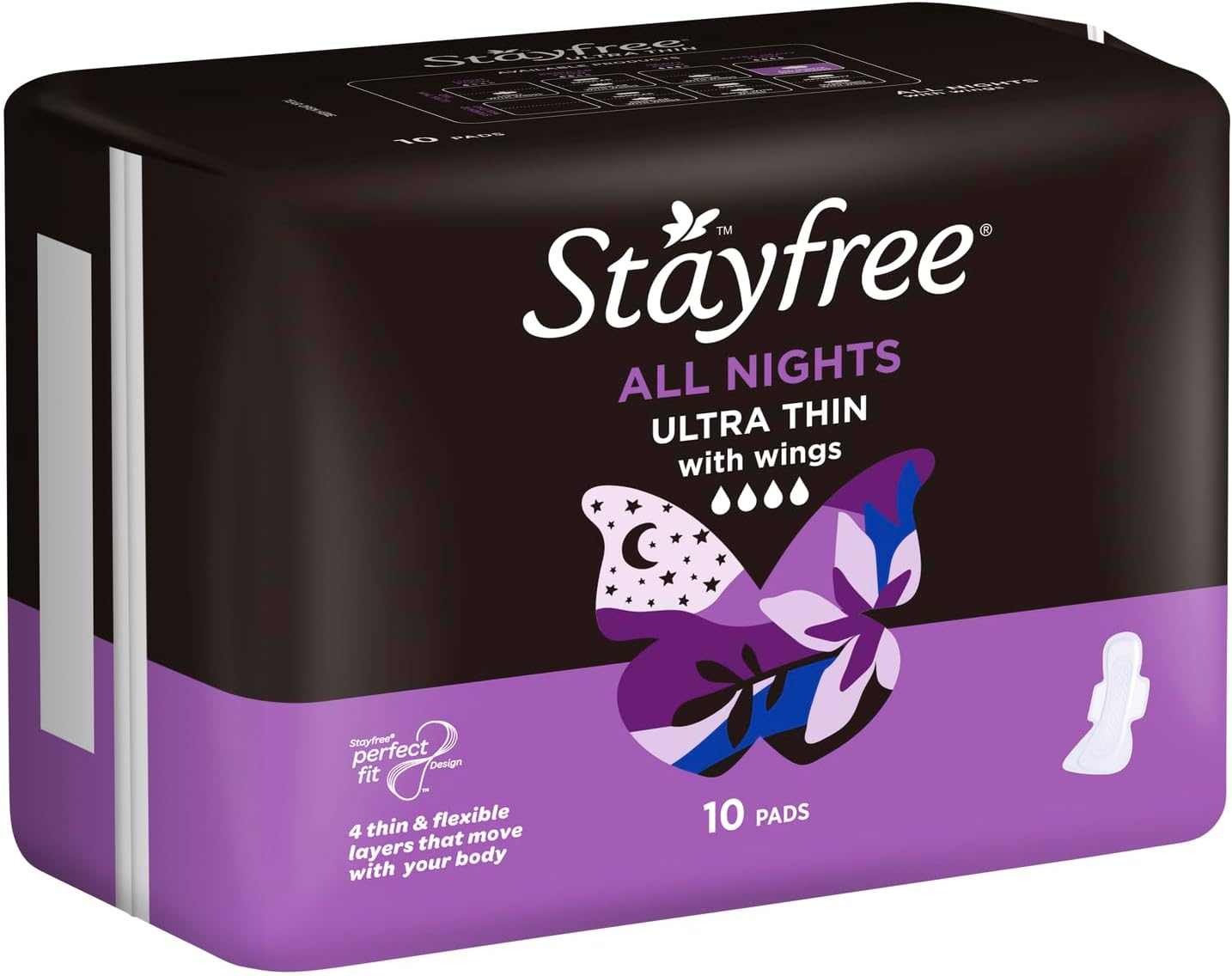 Stayfree Ultra Thin All Nights Pads with Wings 10 Pack | Extra Length & Width to Help Sleep Better |Neutralises Odour|Cottony-Soft Quilted Cover| Keeps Dry and Comfortable image number 6