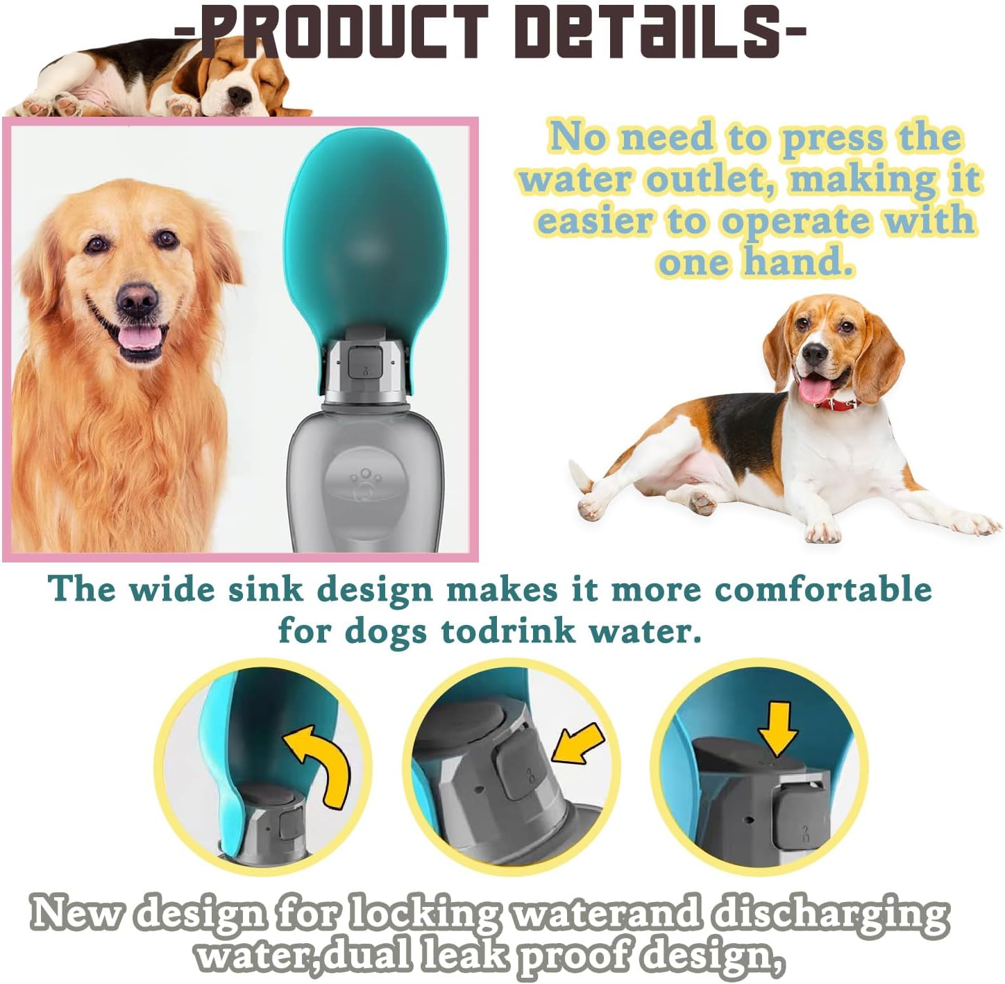 Hoclauho Dog Drinking Bottle, 800 Ml, Foldable, Leak-Proof Water Bottle for Dogs on the Go with Bowl, Bpa-Free, Antibacterial, Ideal for Walks, Travel, Car Trips image number 4