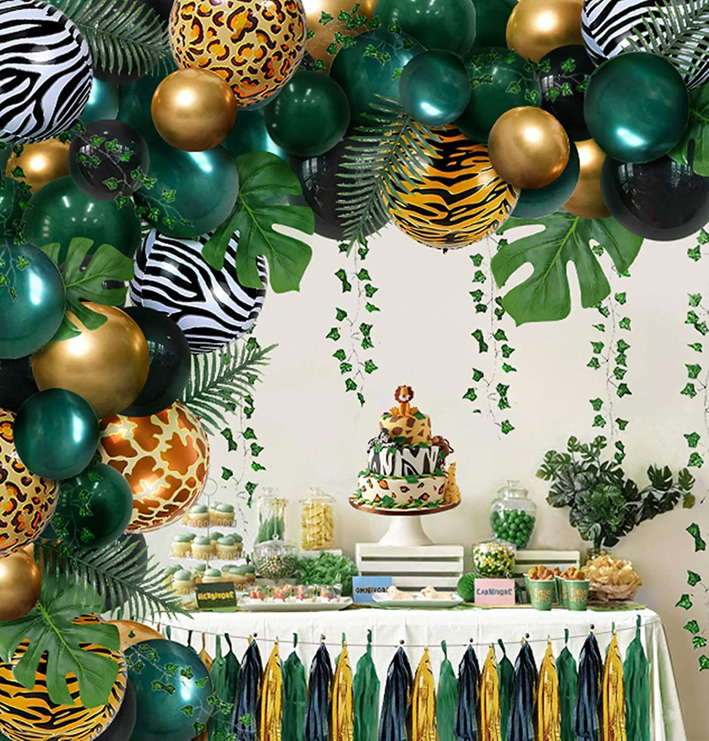 Jungle Safari Tropical Wild Lion King Theme Sage Green Balloons Balloon Garland Kit 113 PCS Birthday Party Supplies Decorations image number 3
