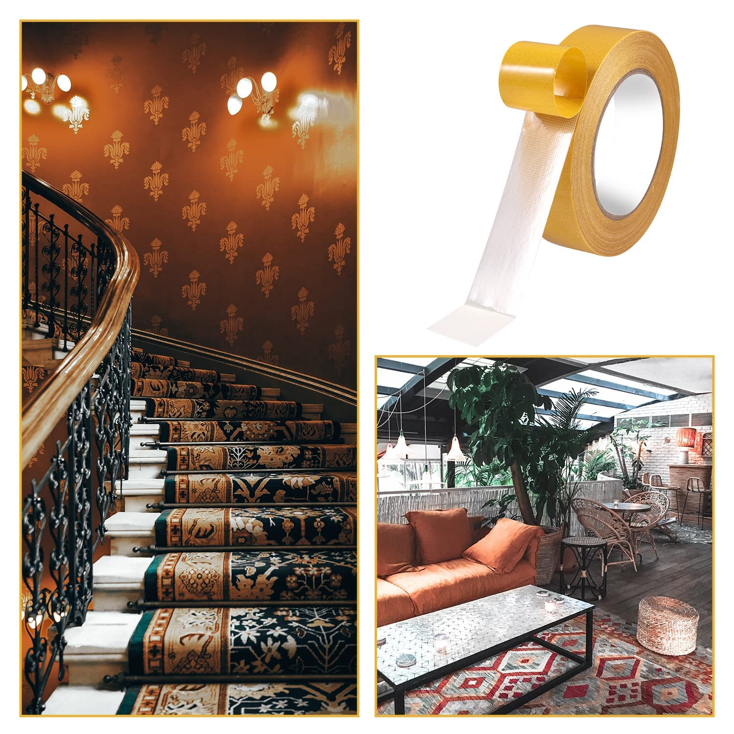 Heavy Duty Double Sided Tape - Super Sticky Clear Adhesive Tape with Fiberglass Mesh for Walls, Fabric, Home & Office - No Residue, Damage-Free Strong Hold - 1.18Inch X 66Ft (20M) image number 6