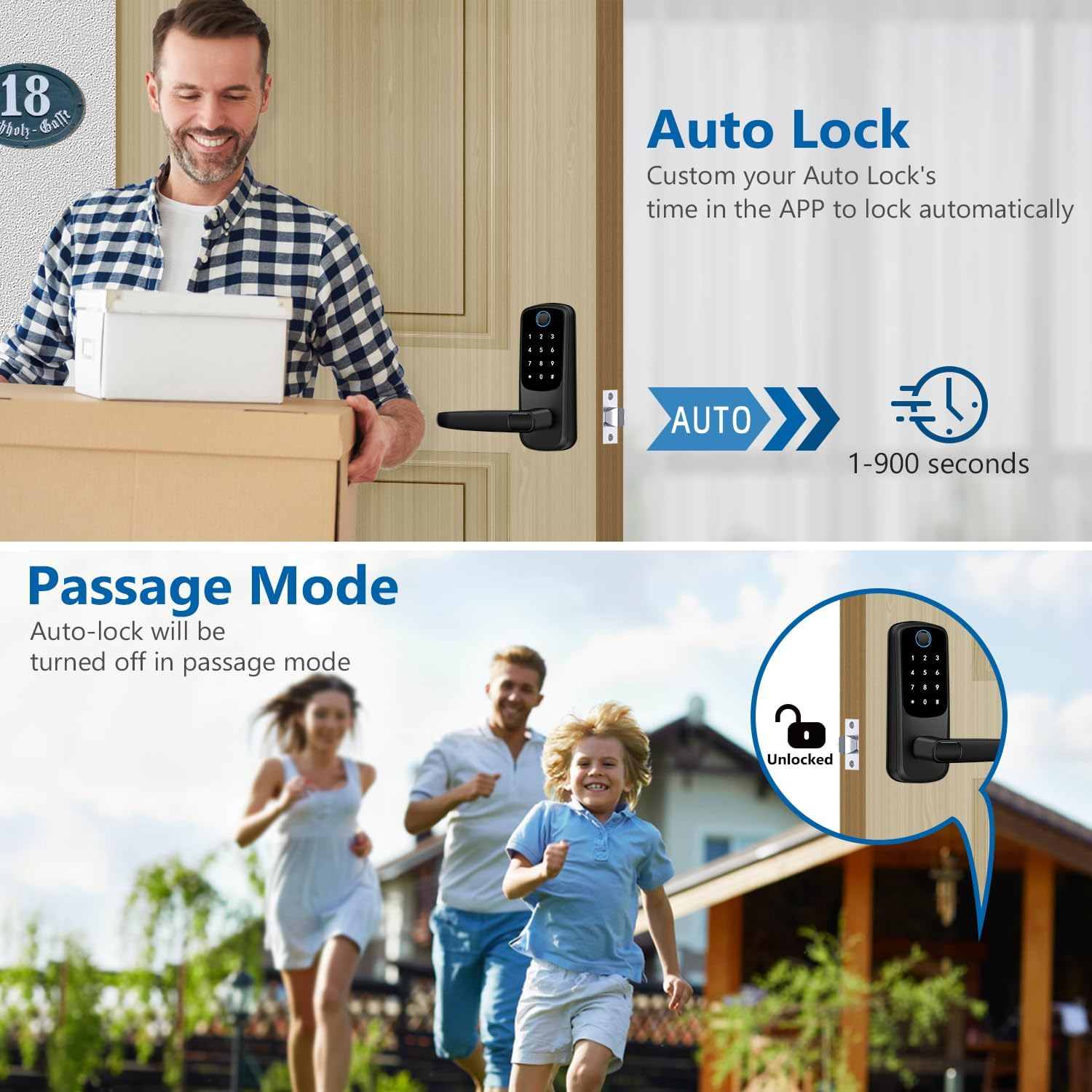 Keypad Smart Door Lock with Handle,Keyless Entry Door Locks,Smart Lock for Front Door,Fingerprint Doors Lock with Keypad for Exterior Door,Deadbolt Lever Alternative(Black) image number 6
