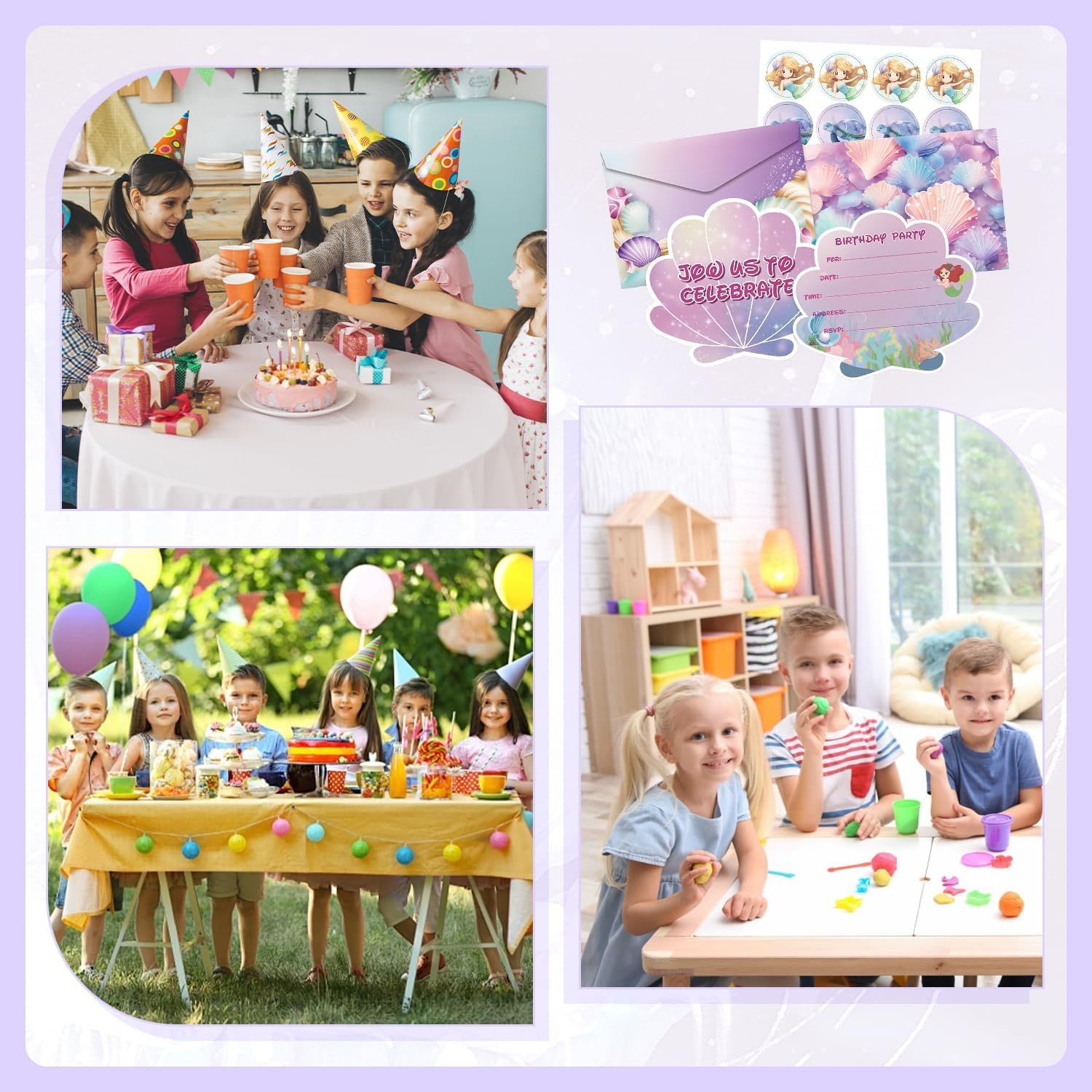 12 Sets Birthday Invitations Girl with Envelopes, Funcyboo Mermaid Party Invitations with Stickers Shell Mermaid Invitation Kit for Girls Party Supplies Kids Birthday Baby Shower Party image number 6