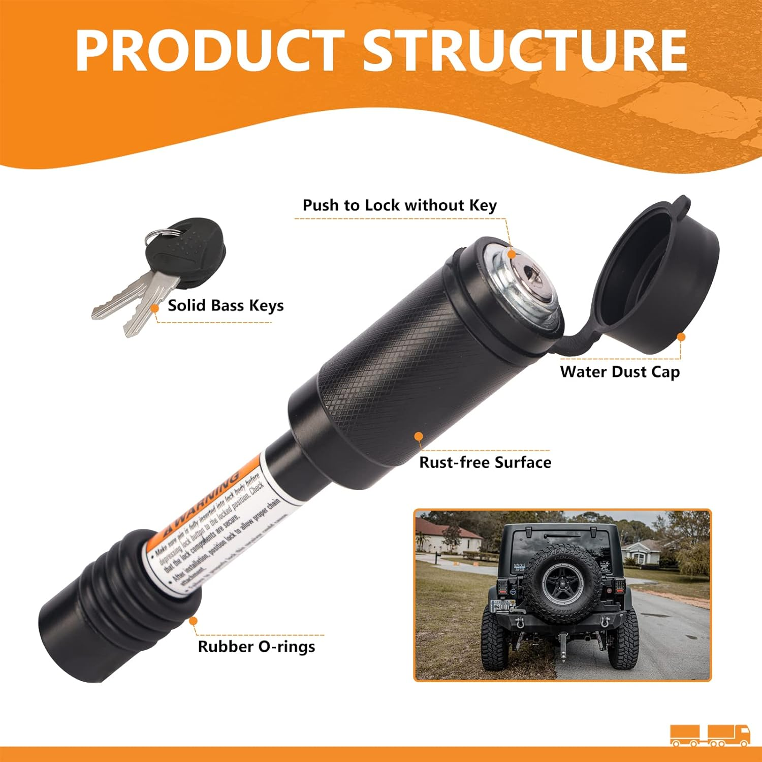 META Hardware Trailer Hitch Locks, Hitch Lock with 5/8'' Pin Fits Class III IV 2" Hitch Receivers, Tow Hitch Lock with Anti-Rattle O-Rings for Trailer Truck Car Boat (1 Pack)