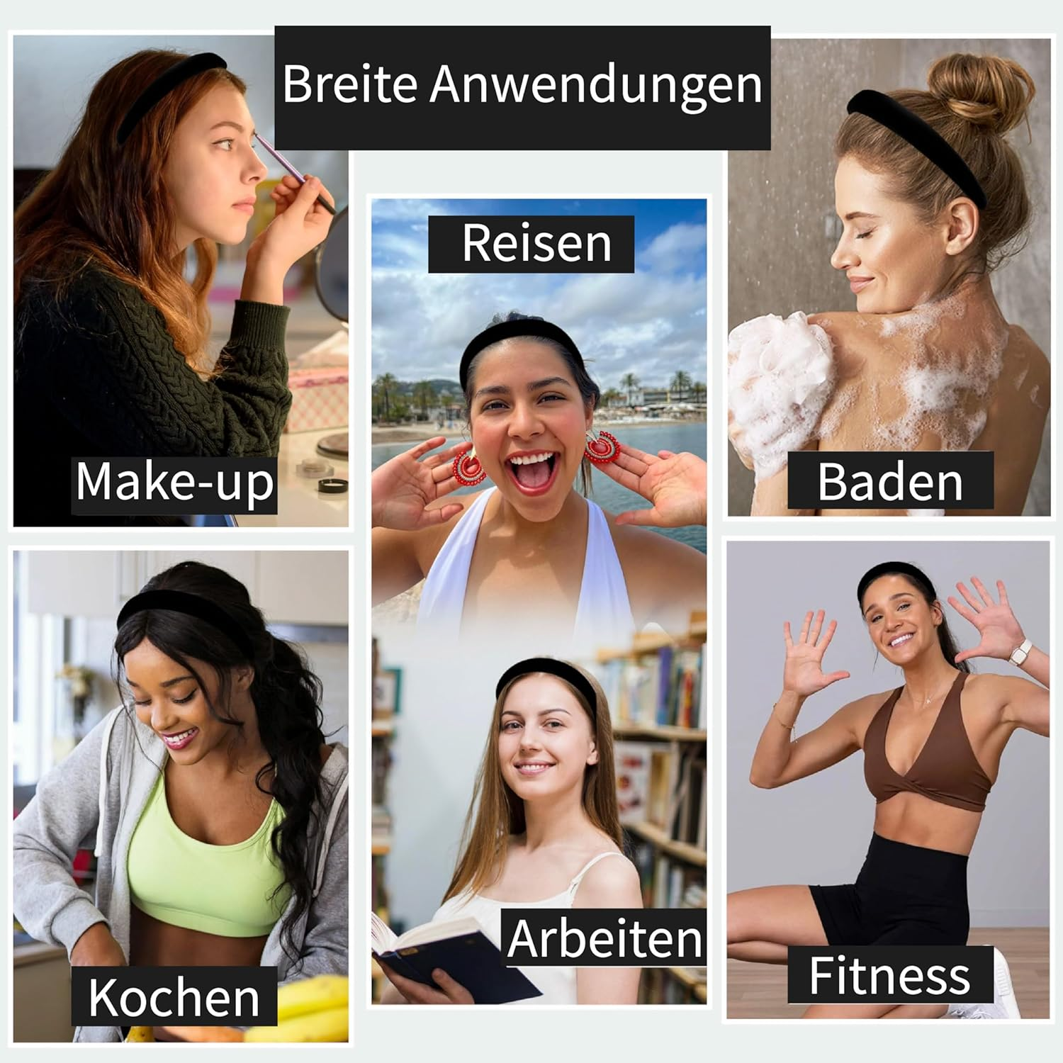 Esshogo Pack of 3 Velvet Headbands, Black, Satin Headbands, Padded Headbands, Padded Velvet Headband, Non-Slip Fashionable Hair Bands, Vintage Hair Accessories, Simple Headband for Girls image number 3