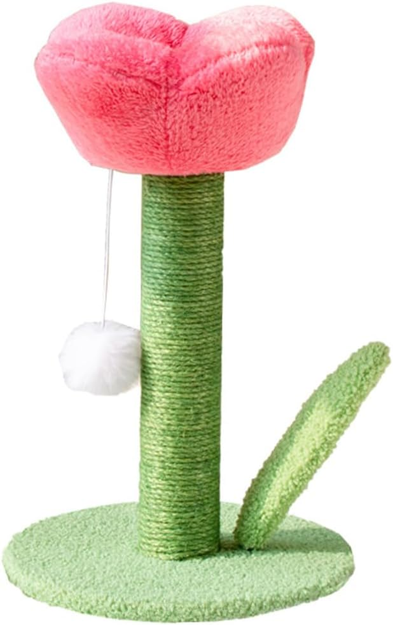 Jade Deals Tulip Cat Scratching Post, 15.75In Height & 9.84In Base Diameter, Durable Sisal-Wrapped Post, Plush Flower Top Rest Spot, Attached Fluffy Ball Toy, Furniture Protector for Cats