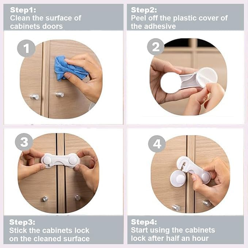 20Pcs Cabinet Locks for Babies, Child Safety Cabinet Locks with Adhesive for Wardrobe Drawer Cupboards Fridge Oven Closet Pantry, Baby Proofing Door Latch for Protecting Kids Toddler Infant image number 2