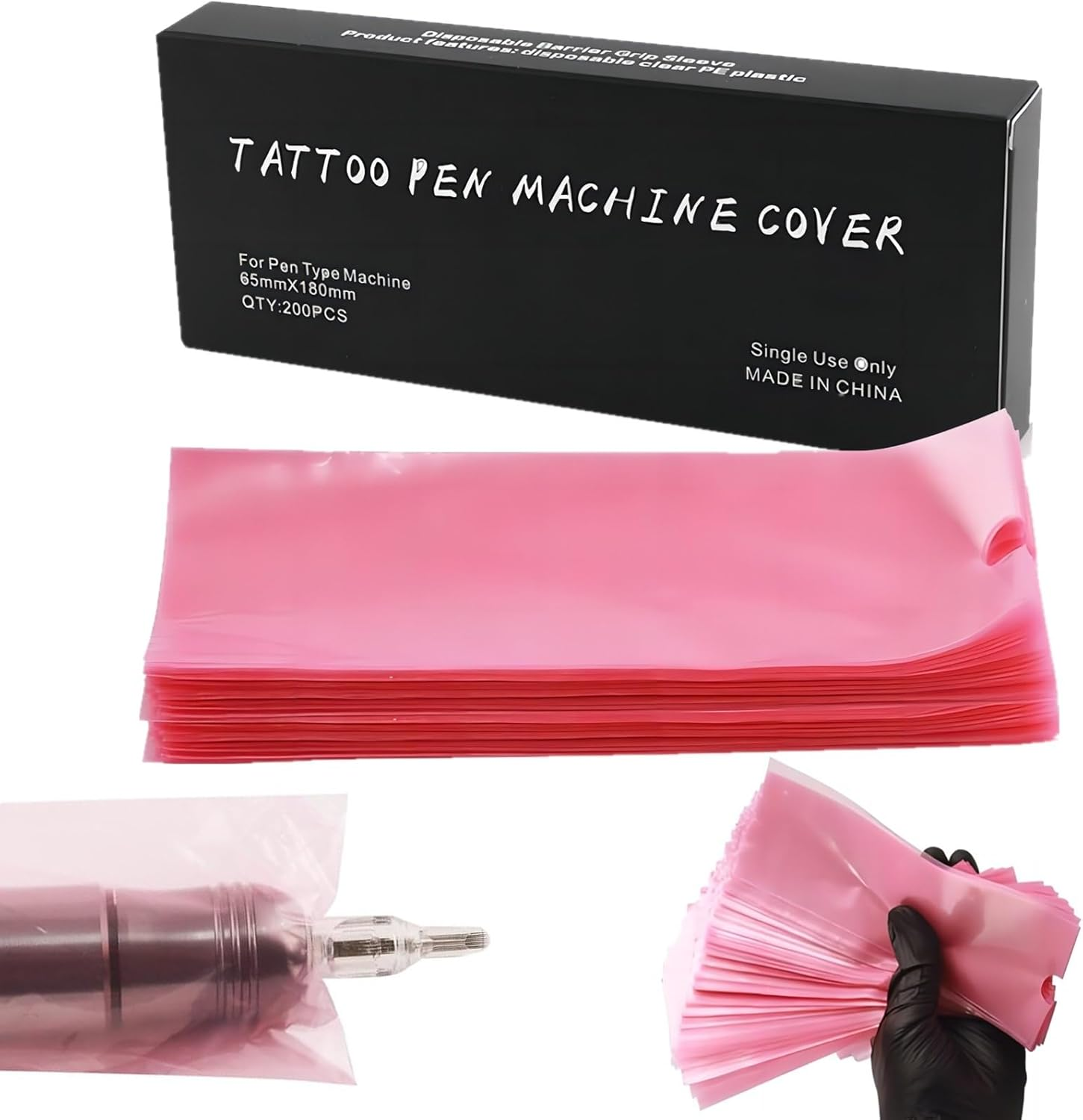 Large Machine Pen Covers with Grip Tape - Yuelong 200Pcs Blue Tattoo Pen Bags and 4Pcs Grip Wrap Kit Combination Machine Sleeves Bags Self-Adhesive Grip Covers Tattoo Supplies for Artist