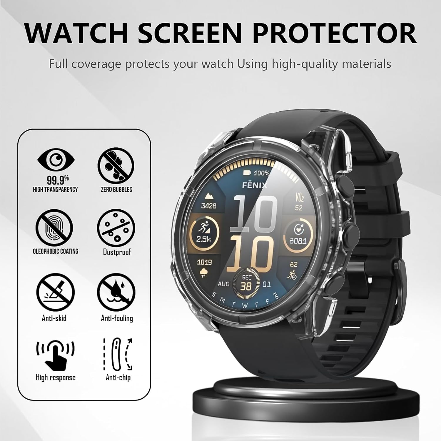 Diruite Pack of 2 Protective Case for Garmin Fenix 8 51 Mm Scratch-Resistant HD Tempered Glass PC Tight Fit Protective Case for Garmin Fenix 8 51 Mm Cover image number 2