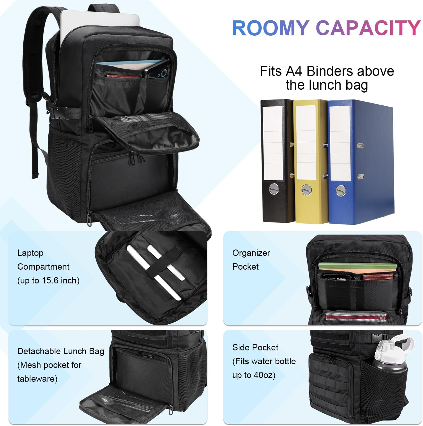 BERTASCHE Backpack with Lunch Box for Men, Black, L-15.6 Inch, Modern image number 1