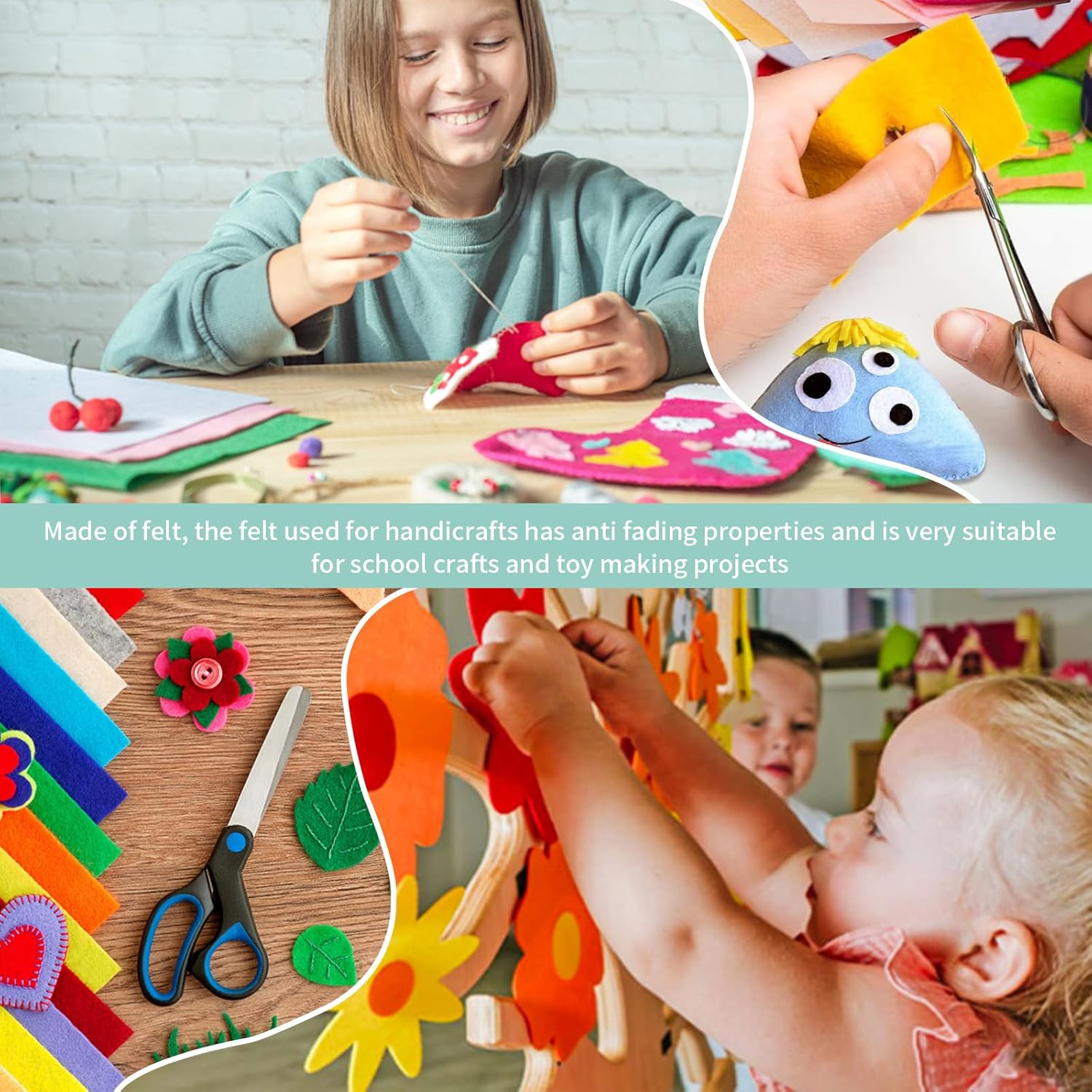 80 PCS Felt Fabric Non-Woven, 40 Colors Felt Fabric Sheets, Super Soft Craft Felt Squares, Scrapbooking Patchwork Sewing Felt, Pre-Cut Felt Fabric Sheet for Craft Work DIY Patchwork Sewing (15X15Cm) image number 4