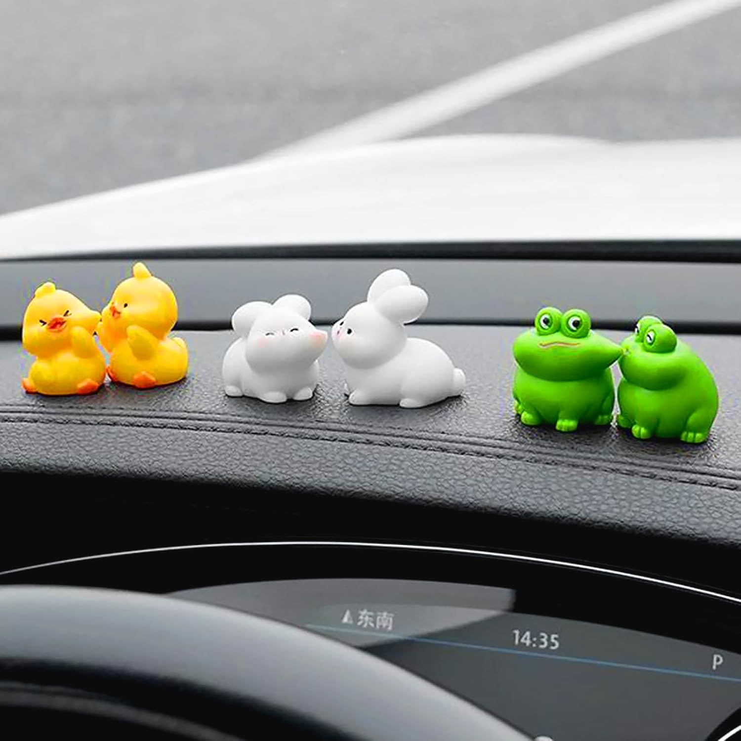 Cute Kiss Face Animal Car Dashboard Decorations, Love Funny Micro Landscape Car Interior Accessories, Kawaii Auto Rearview Mirror Ornaments for Cute Girl Vehicle Interior Desktop Gifts 2Pcs(Frog) - Frog image number 5