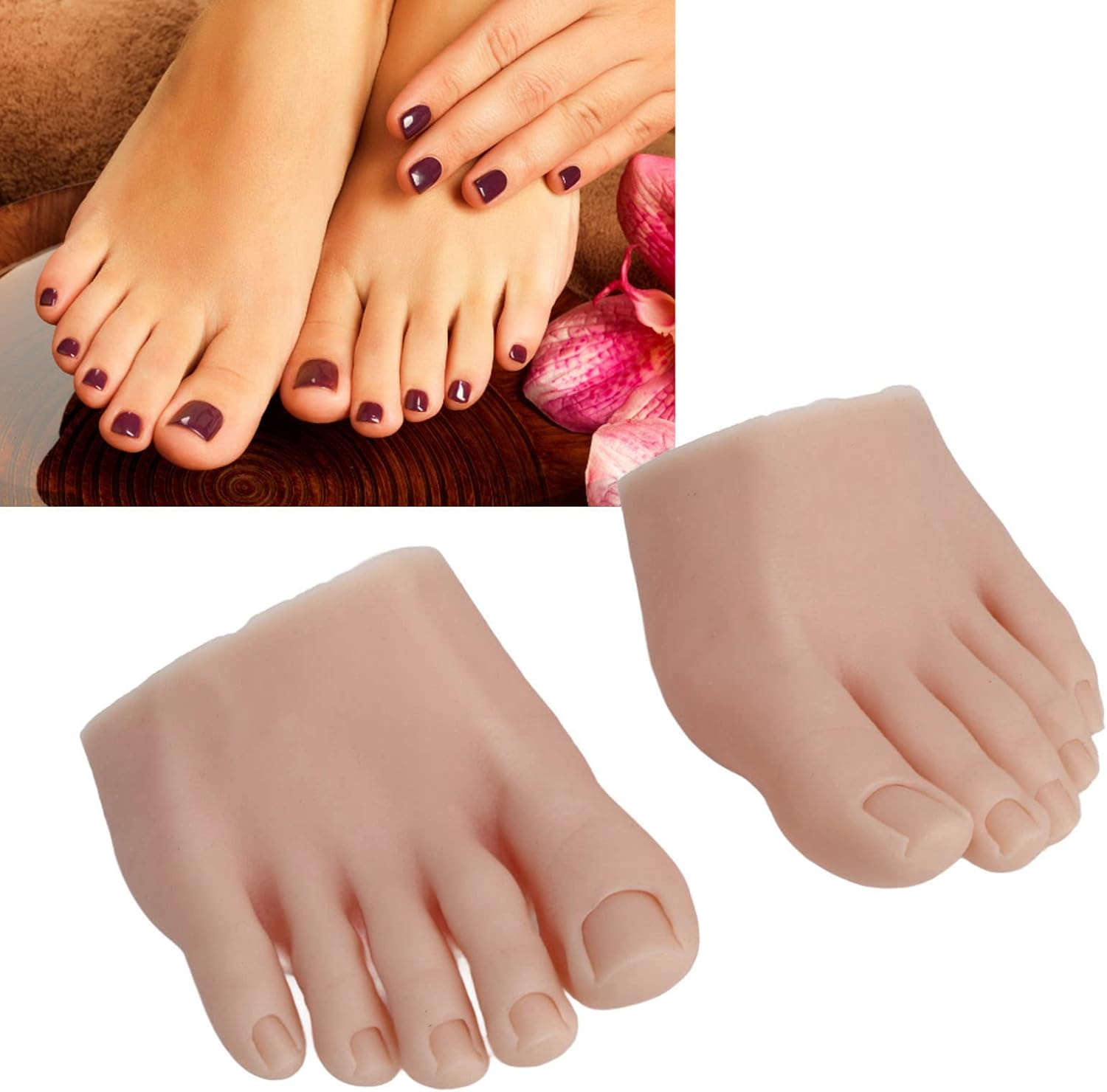 Practice Fake Foot Model, Nail Practice Training Foot Half Foot Model with Toes, 1 Pair Flexible Soft Silicone Prosthetic Manicure Tool for Acrylic Nails Tips Art Training Display (Medium Skin Color) image number 3