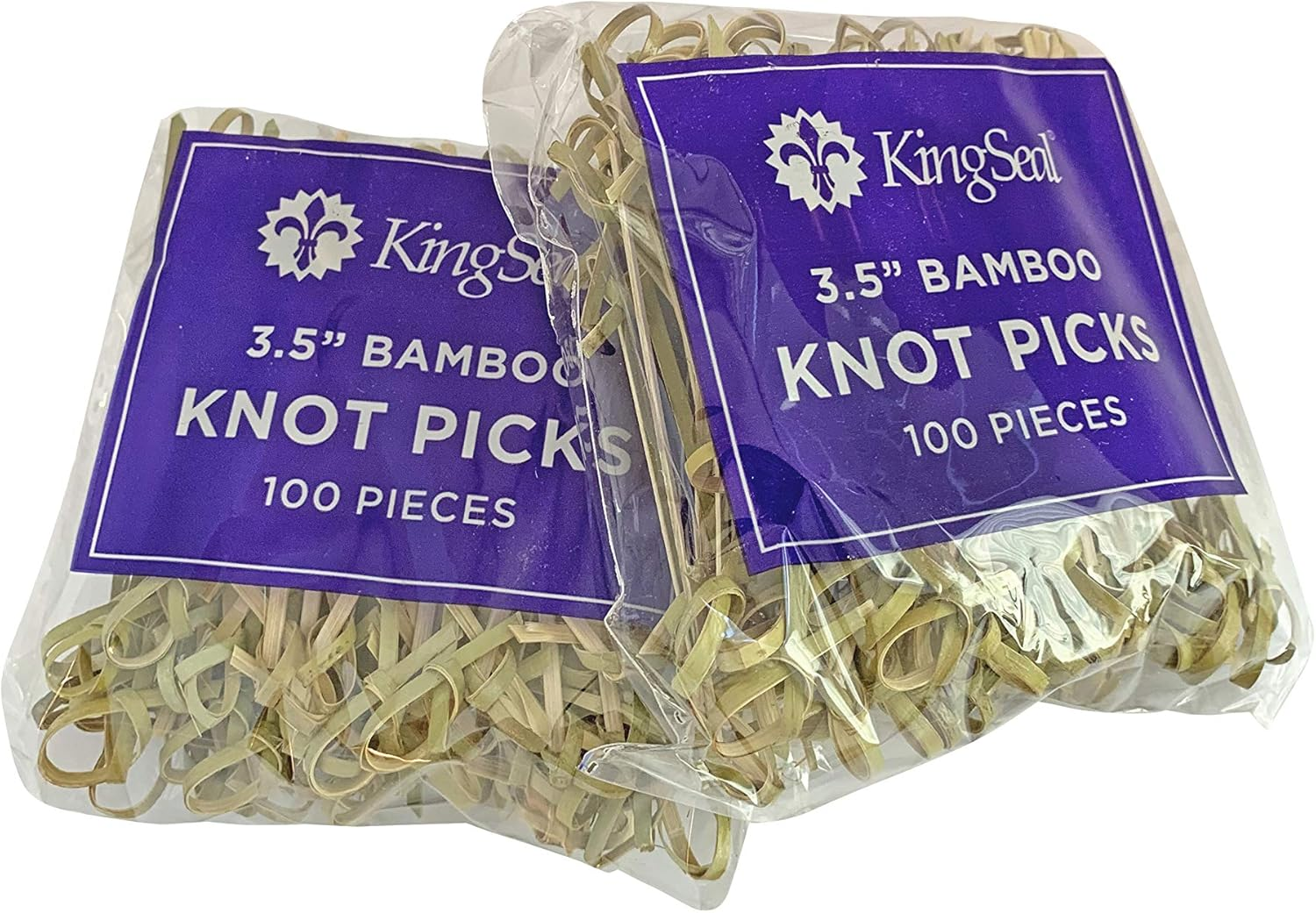 200 Count | Kingseal Bamboo Wood Flower Knot Picks, Skewers, 3.5 Inches, Perfect for Cocktails and Appetizers - 2 Packs of 100 Count