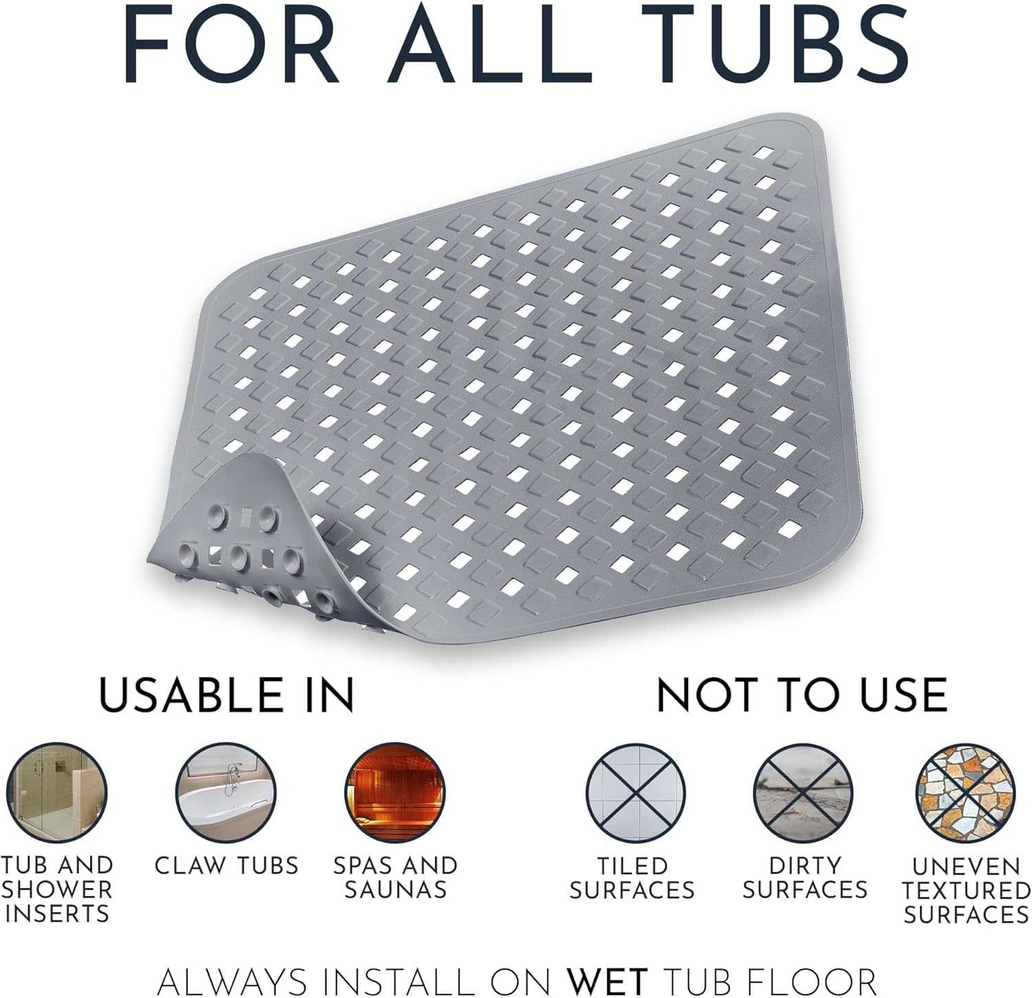 Shower Mat Non-Slip anti Mould: 53 * 53 Cm Square Shower Mats for inside Shower Non Slip Bath Mats with Suction Cups for Kids Elderly, Machine Washable, Quick Drying image number 6