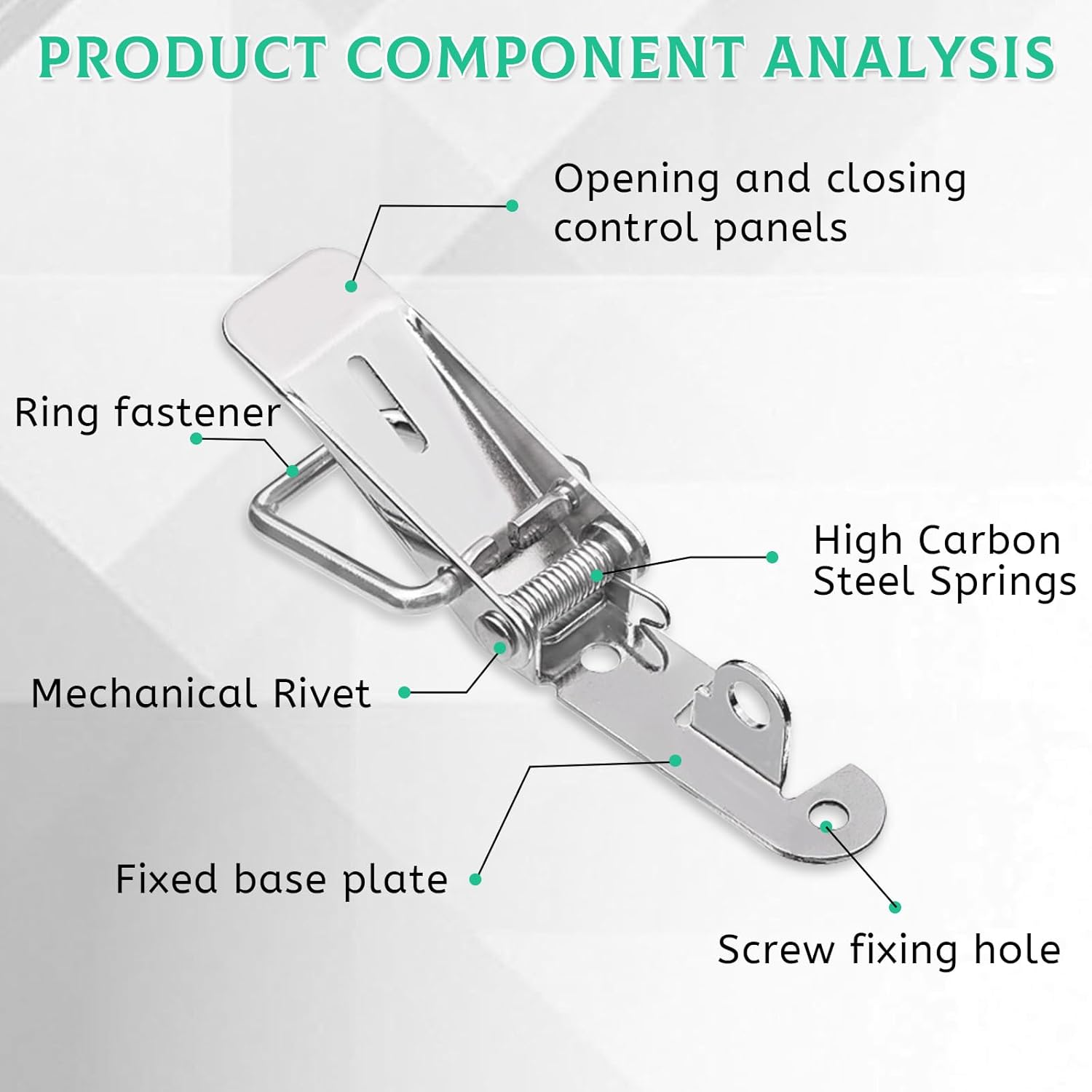 10 PCS Stainless Steel 90 Degree Spring Toggle Lock with Clasp Buckle Latch, Tool Box Door Hood Locks Latches, Cabinet Latch Hardware Corner Latch for Box Cabinet Door Barn Wooden Case (Silver) image number 5