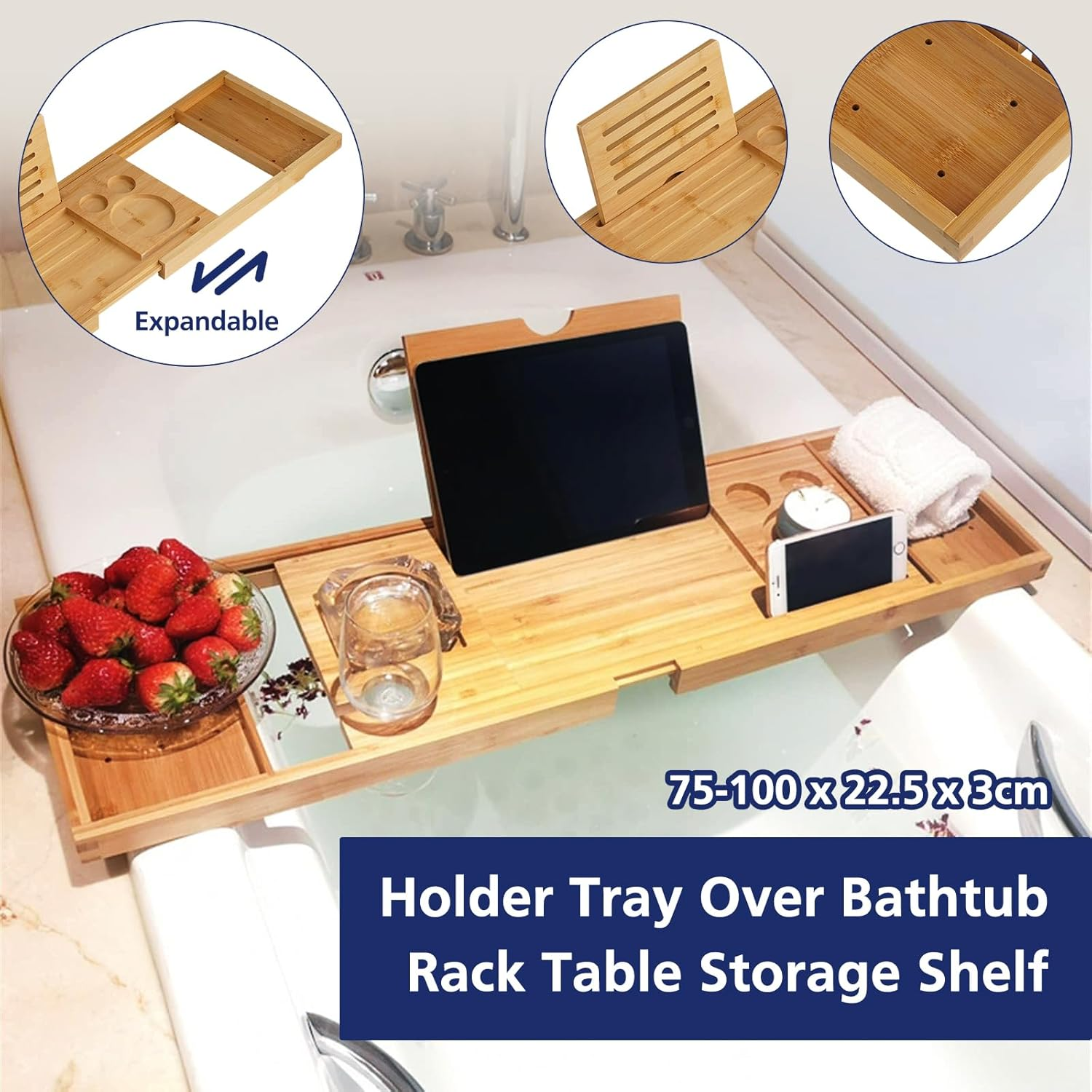 Bath Caddy Tray for Bathtub, Bathroom Bathtub Tray with Table Holder - Birthday Gifts for Women, Warming Gifts, Adjustable Bath Tray Bamboo Bathroom Accessories (Natural) image number 6