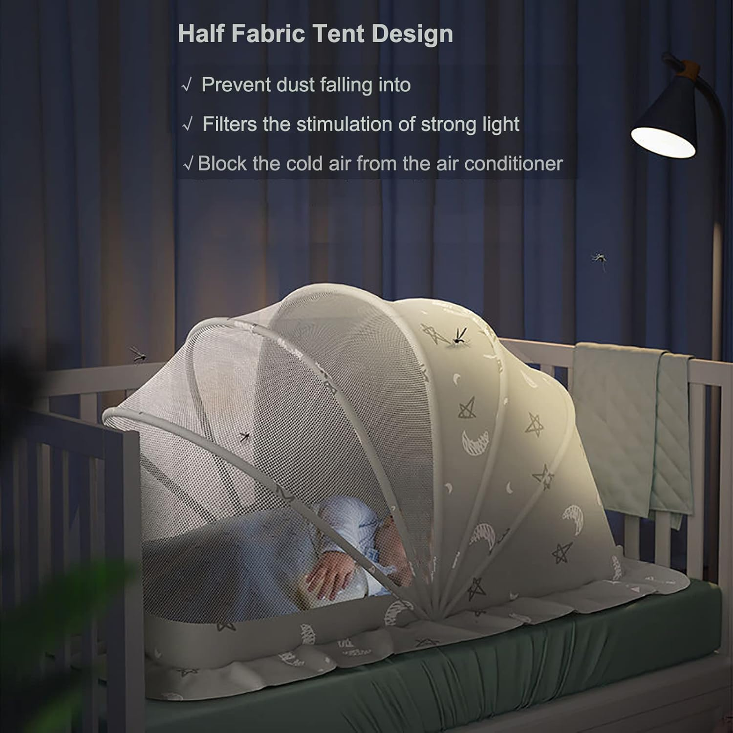 Baby Mosquito Net Bed Tent Kids Portable Folding Crib Cover Bassinet Mosquito Net Cover to Keep Cats Out, Breathable Foldable Cots Bottomless Crib Net Sun Shelter image number 2