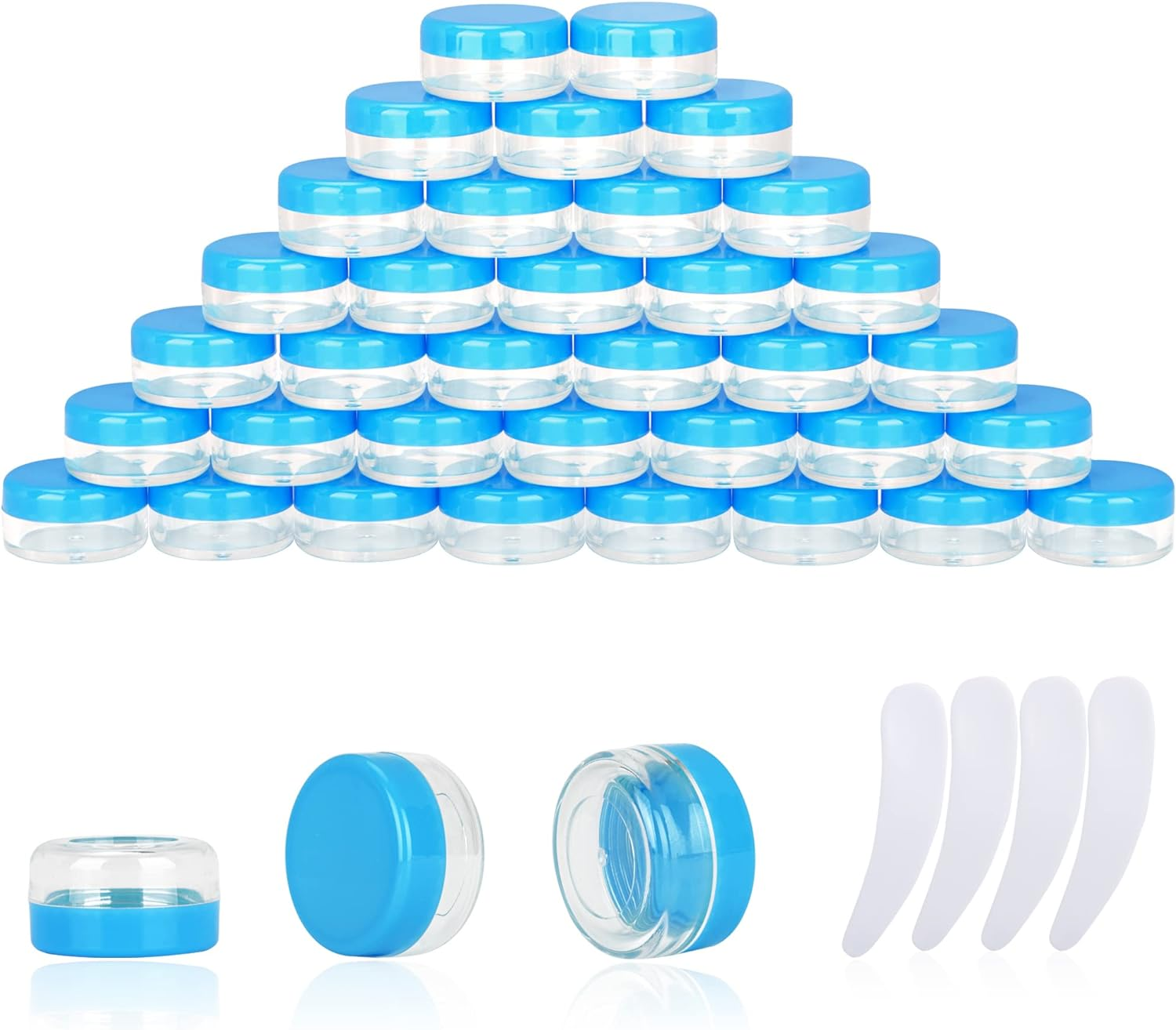 25PCS 10 Gram Sample Containers, 10Ml Empty Jars with Lids, Small Cosmetic Containers, Mini Sample Jars with 2PCS Mini Spatulas for Make Up, Oils, Lotion, Powder, Paint, Jewelry, Lip Balms(Black Lid)