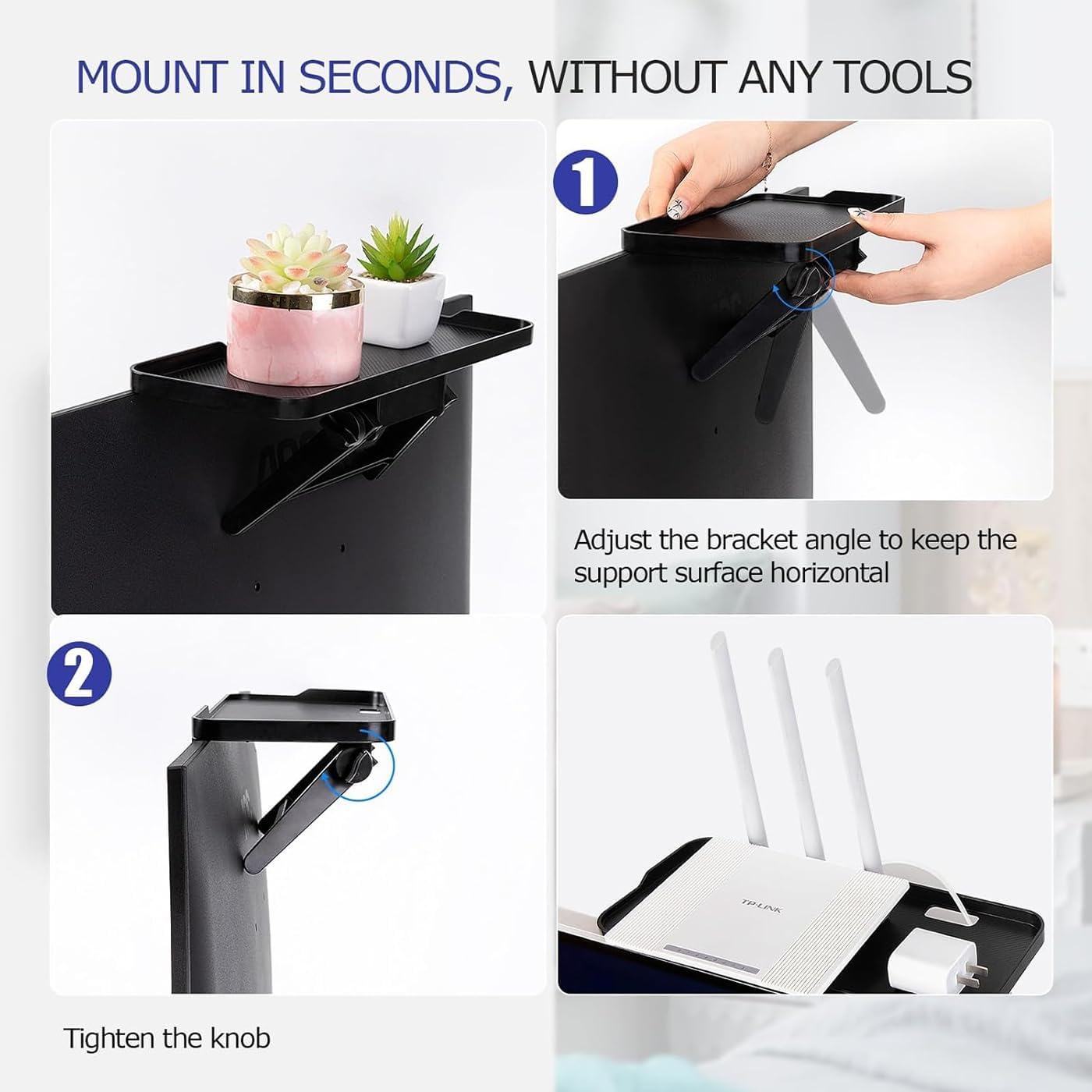 2 Pack Adjustable TV Top Shelf Screen Shelf Monitor Top Shelf TV Top Storage Bracket Computer Screen Shelf for Media Boxes, Game Console, Router and Camera Frames Remote (30 X 12.5 Cm) image number 5