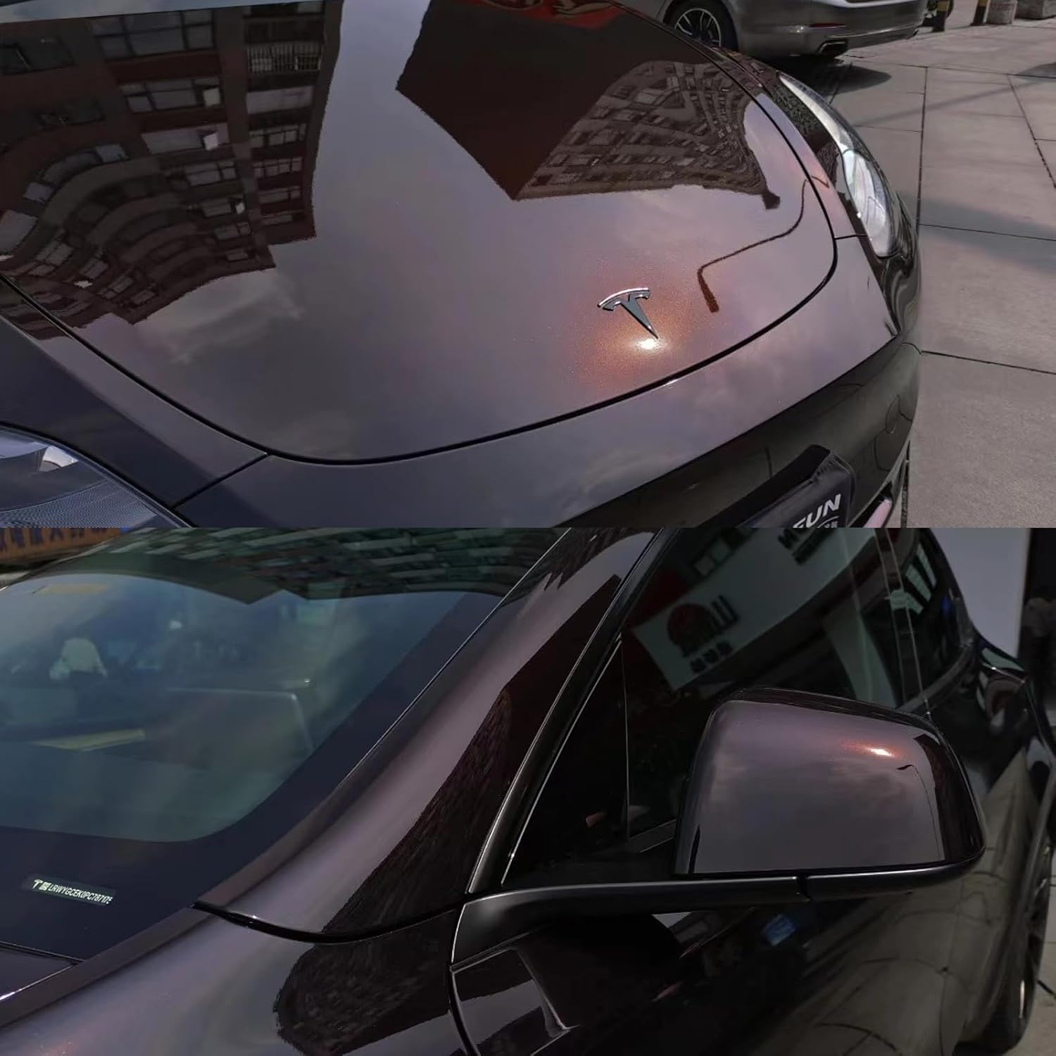 Chrome Black Charm Red Vinyl Wrap, Gloss Car Wrap Vinyl Roll Adhesive Decal Film Sheet Air Release Auto DIY Decor, Self-Adhesive Car Wrapping, HMH-BL-30CM image number 4