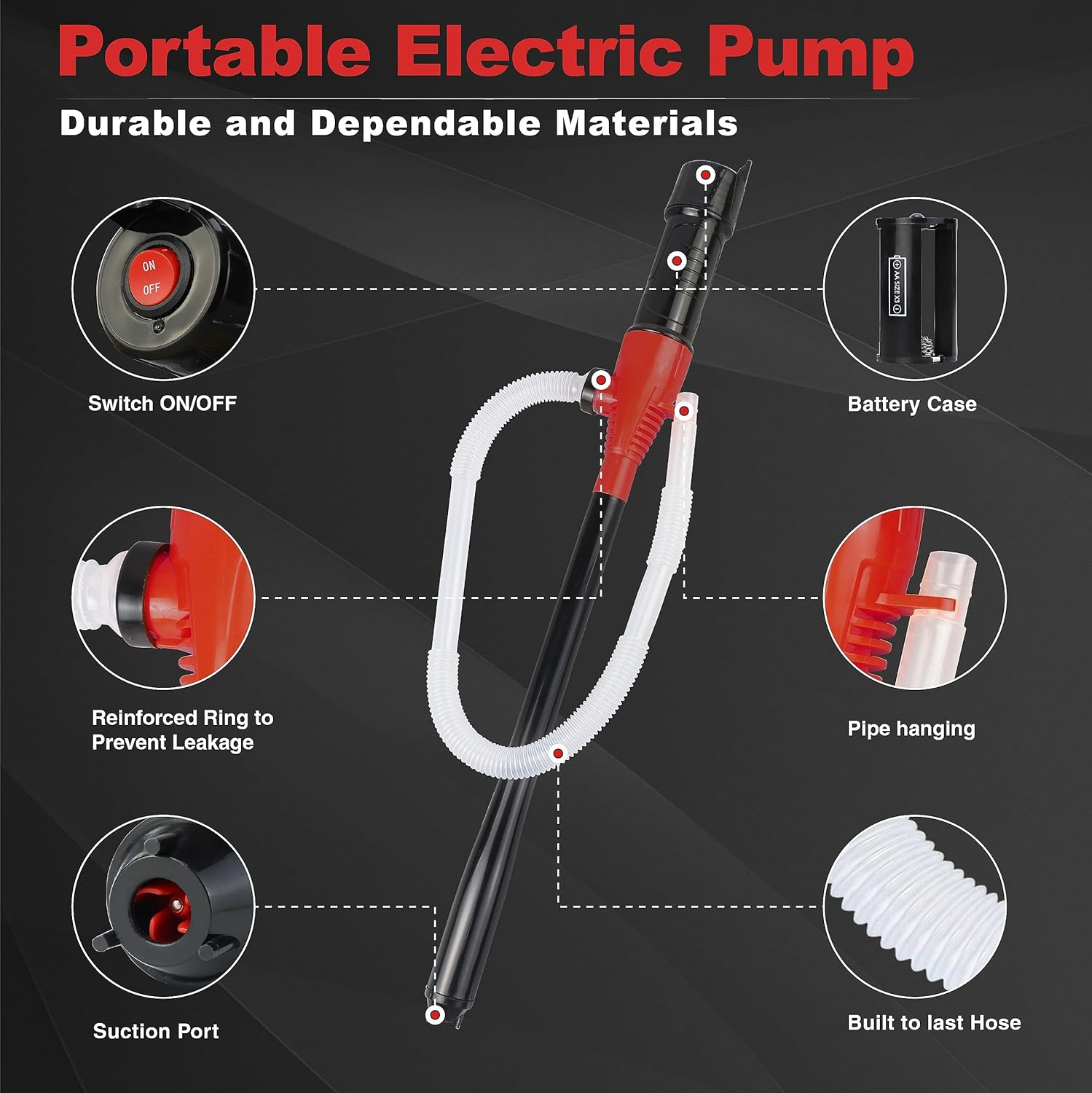 Portable Transfer Pump Battery Operated Electric Siphon Pump for Gas Fuel Diesel Transfer 3.5GPM Flow Oil Extractor - Ideal Gasoline Transfer Pump Easy to Use Hand Fuel Pump image number 4
