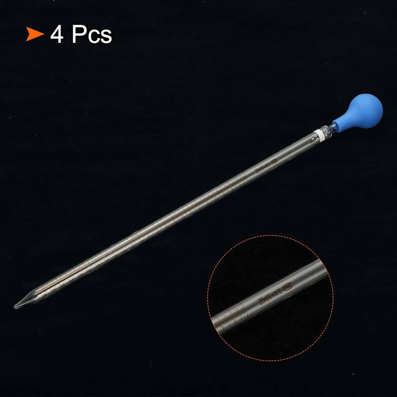 Uxcell Graduated Dropper Pipettes Kit, 4Pcs 25Ml Borosilicate Glass Pipette with Rubber Cap for Transfer Liquid for Lab, Chemistry, Clear image number 4