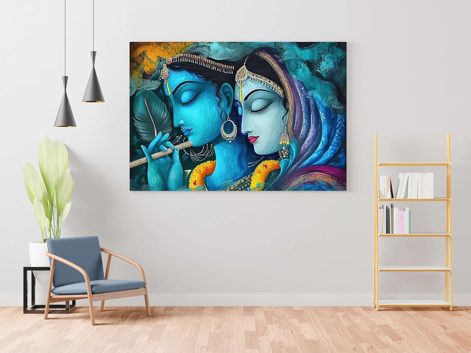 Done with Love Store Radha Krishna Paintings for Wall Decoration with Frame Canvas Painting for Living Room Bedroom Home Office & Hotels (34 Inch X 22 Inch CH-RK-LDP8)