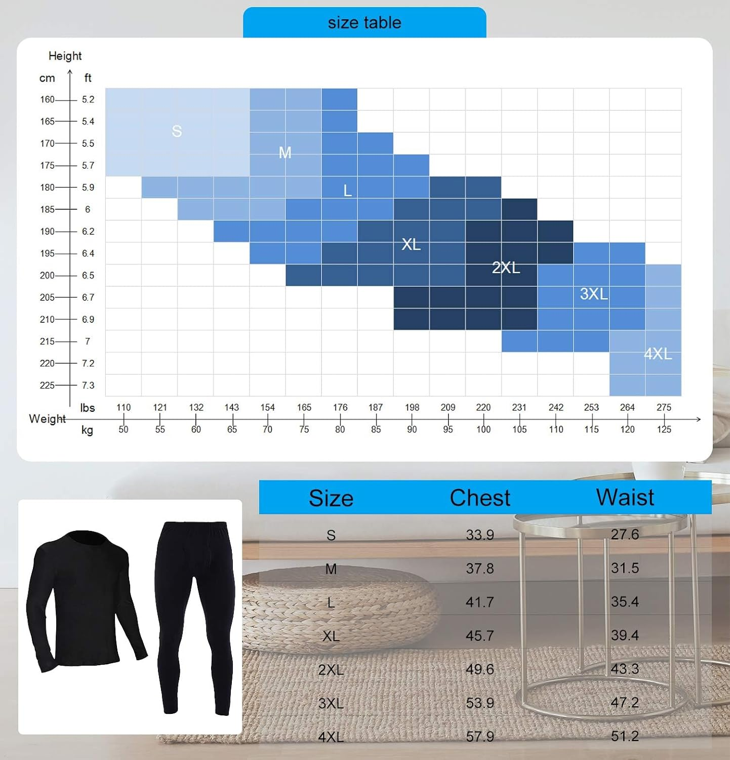 Mens Thermal Underwear Set Winter Base Layer Long Sleeve Top Long Johns for Men Thermals Warm Baselayer image number 4