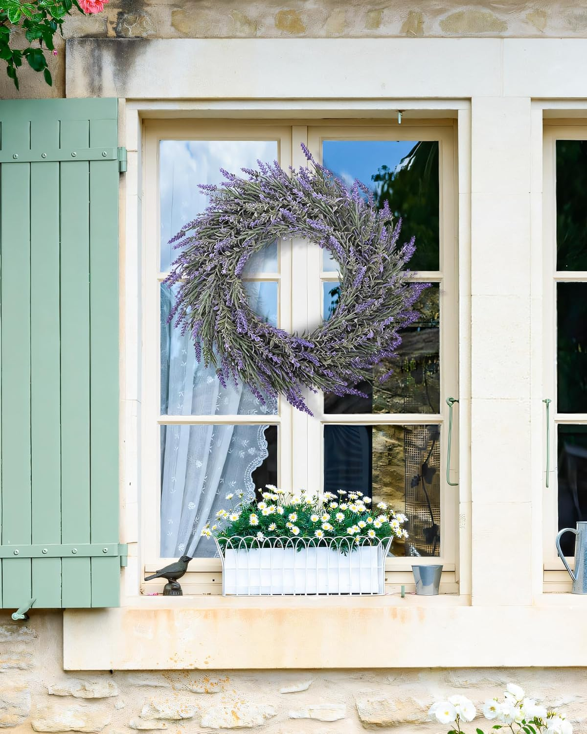 DDHS Lavender Wreath for Front Door, 18" Artificial Farmhouse Wreaths for Wall Window Party Wedding Decor Indoor Outdoor