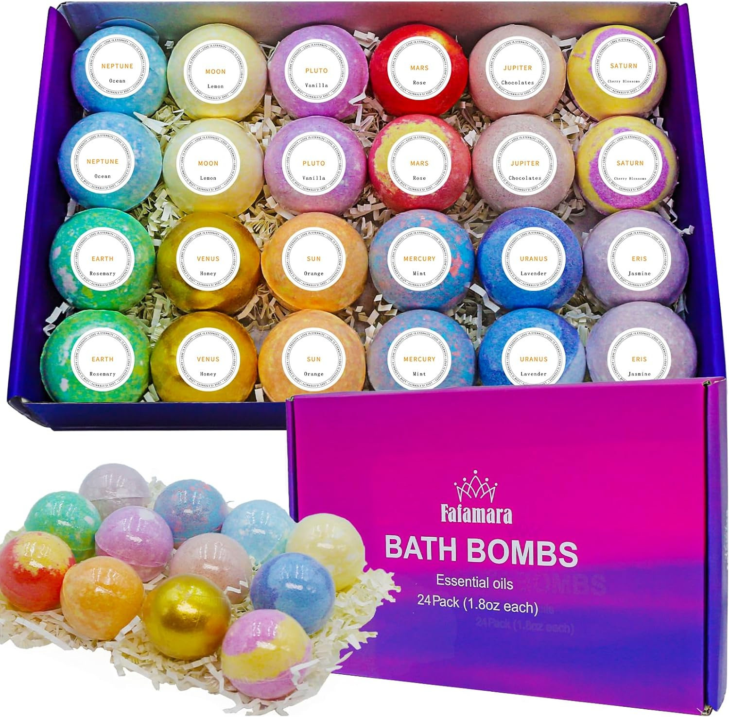 Fafamara 24Pcs Bath Bombs Gift Set, Organic and All Natural Ingredients Bubble Bath Bombs Fizzes Spa image number 4
