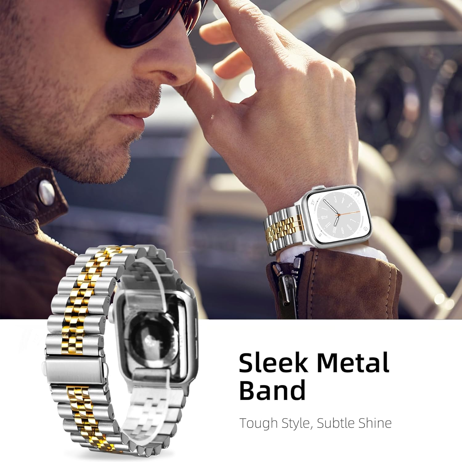 Vamyzji Compatible with Apple Watch Band 49Mm 46Mm 45Mm 44Mm 42Mm 40Mm 41Mm 38Mm, Metal Apple Watch Strap for Iwatch Ultra 3 2 1 Series 11 10 9 8 7 6 5 4 SE 3 2 1, Stainless Steel Bands for Women/Men image number 1