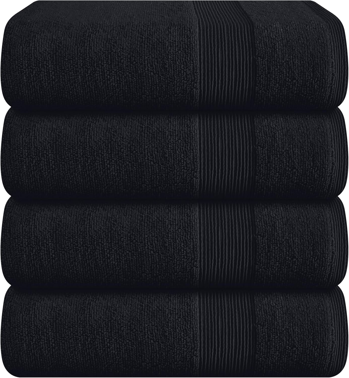 Elvana Home 4 Pack Bath Towel Set 27X54, 100% Ring Spun Cotton, Ultra Soft Highly Absorbent Machine Washable Hotel Spa Quality Bath Towels for Bathroom, 4 Bath Towels Black