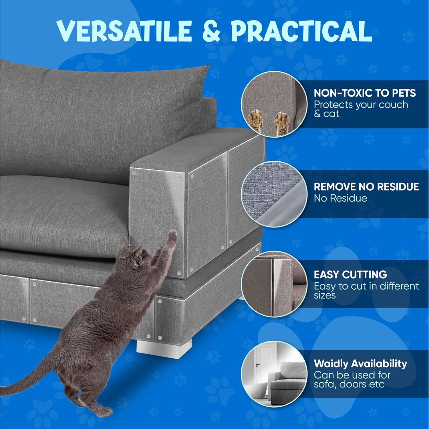 Cat Scratch Furniture Protector - 10 Pack, 44 Cm X 33 Cm, Transparent, Includes 60 Pins, Couch Corner Sofa Protector for Cats, anti Scratch Cat Furniture Guard image number 5