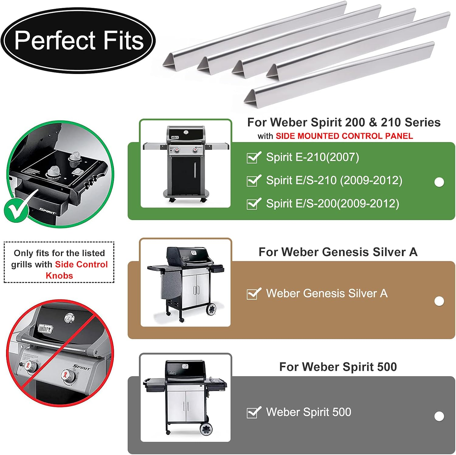 Criditpid 21.5 Inch 7534 Flavorizer Bars Compatible for Weber Spirit 200 Series, Weber Spirit E210, S210, Spirit 500 and Genesis Silver a Grills, 5-Pack 7535 Flavor Bars for Weber Spirit 500 Gril