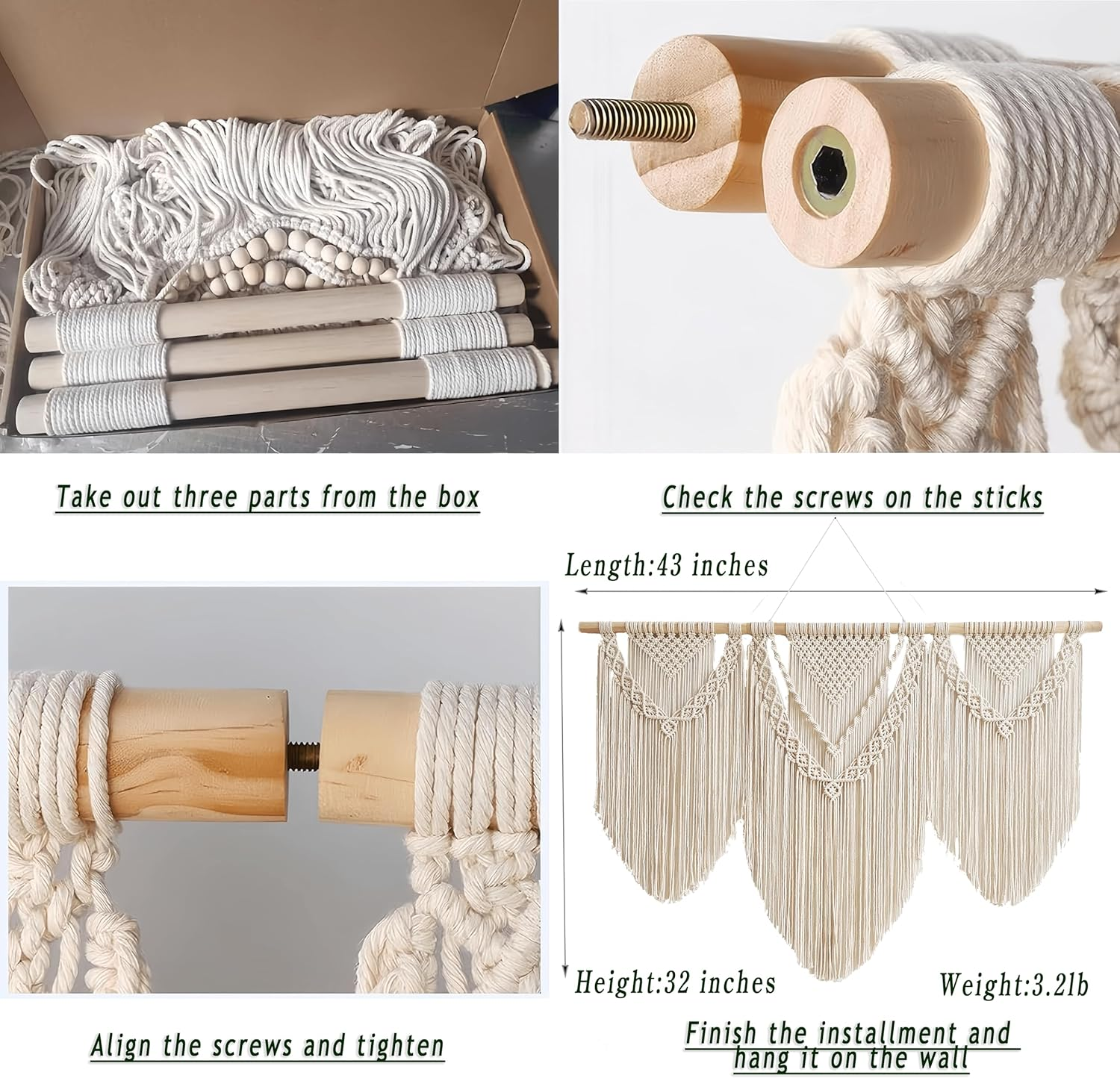 Large Handmade Boho Macrame Wall Hanging Tapestry - Chic Bohemian Woven Home Decor Art for Living Room, Bedroom, and Wedding Parties (43''X32'', Three Triangle)